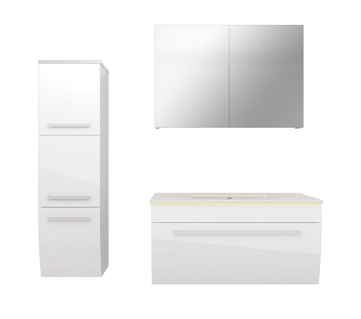 BADMÖBEL Set Gently 3 V2-L Weiß Badezimmermöbel Badspiegel Waschtisch 80 cm mit 1x 5W LED-Strahler - Weiß, Glas/Kunststoff (46/40/80cm) - AcquaVapore by Sandra Jentho