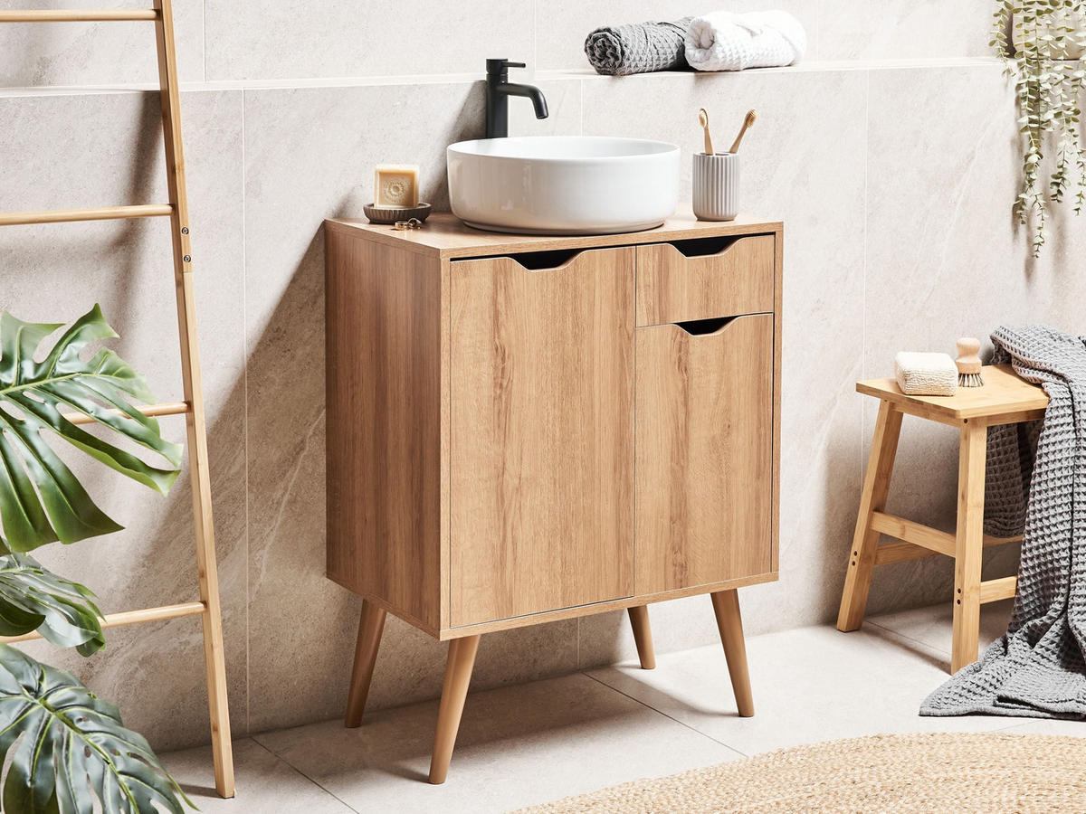 WASCHBECKENUNTERSCHRANK 60 cm Hellbraun Canoas - Hellbraun, Holzwerkstoff (60/80/39cm) - Beliani