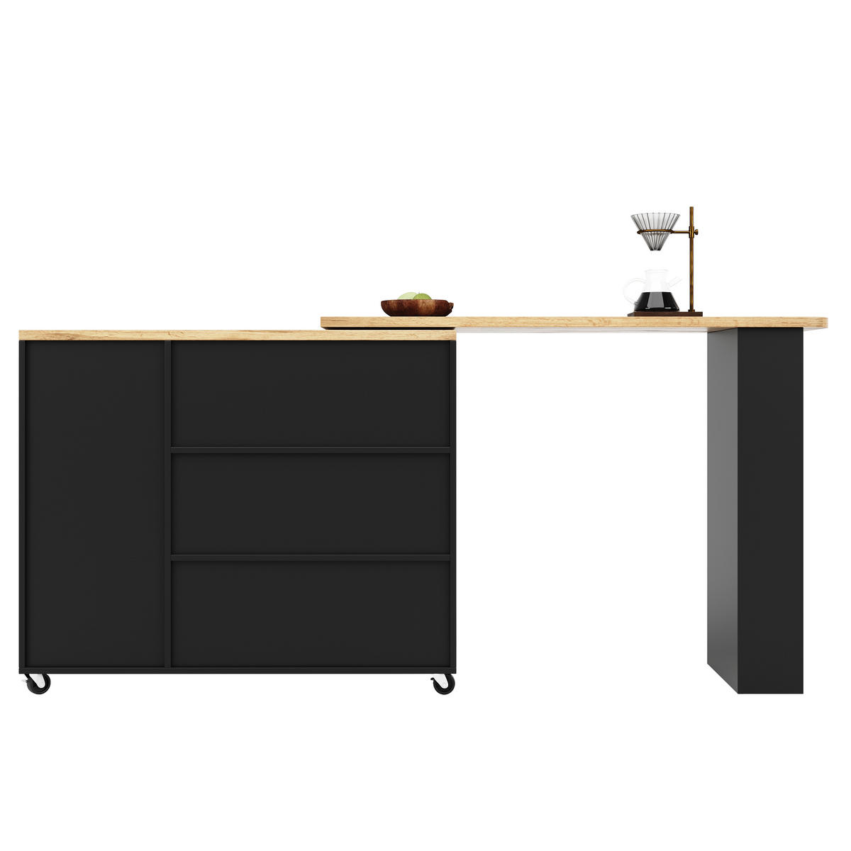 BARTISCH ausziehbar 135-203x39x106cm Schwarz 360°drehbar mit Rollen - Schwarz, Holzwerkstoff (203/106/39cm) - Modfu