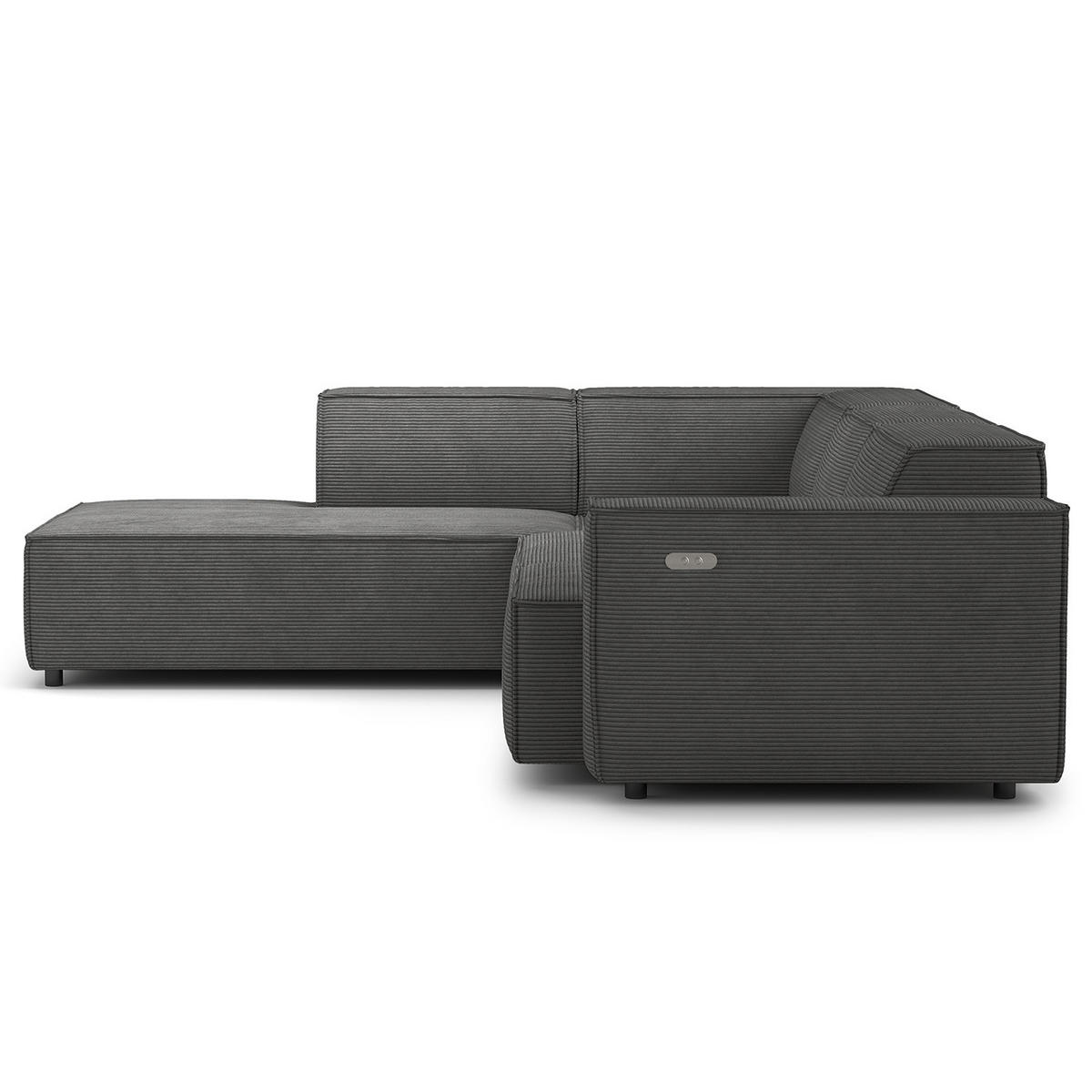 ECKSOFA mit Ottomane - Anthrazit/Schwarz, Kunststoff/Textil (260/234cm) - home24