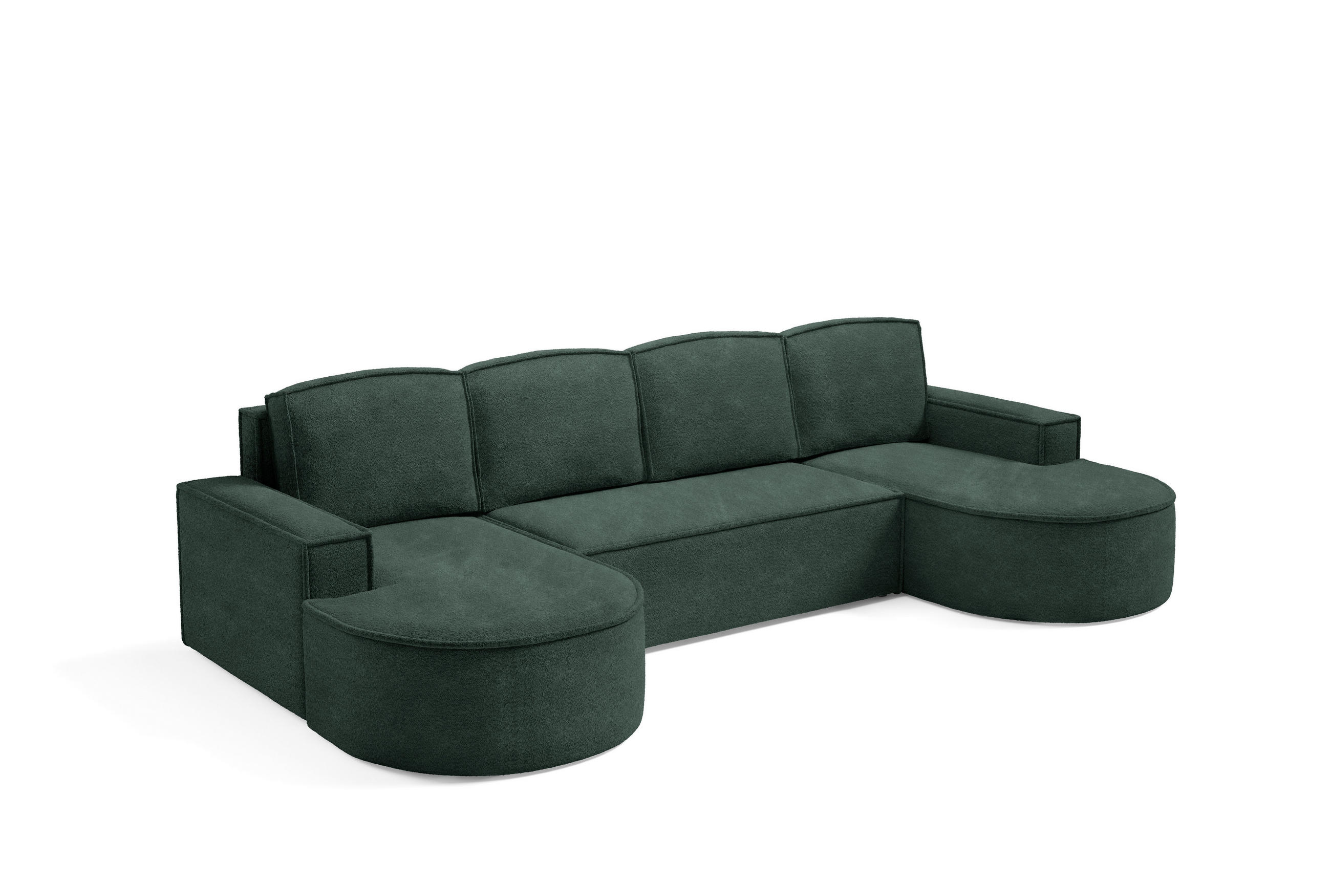 ECKSOFA MOLLY U Freistehendes, mit Schlaffunktion, 140x273cm, Bettkasten und Abnehmbaren Kissen – 316x157x88cm, Abriamo Stoff, Grün - Grün, Holz/Textil (316/157cm) - DomoHome