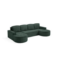 ECKSOFA MOLLY U Freistehendes, mit Schlaffunktion, 140x273cm, Bettkasten und Abnehmbaren Kissen – 316x157x88cm, Abriamo Stoff, Grün - Grün, Holz/Textil (316/157cm) - DomoHome