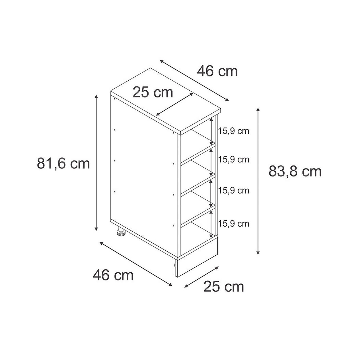 KUCHYŇSKÁ SKŘÍŇKA POD ŠIKMOU STŘECHU R-Line, Antracit/Antracit, 25 cm bez zkosení, otevřený - antracitová, kompozitní dřevo (25/83.8/46cm) - Vicco