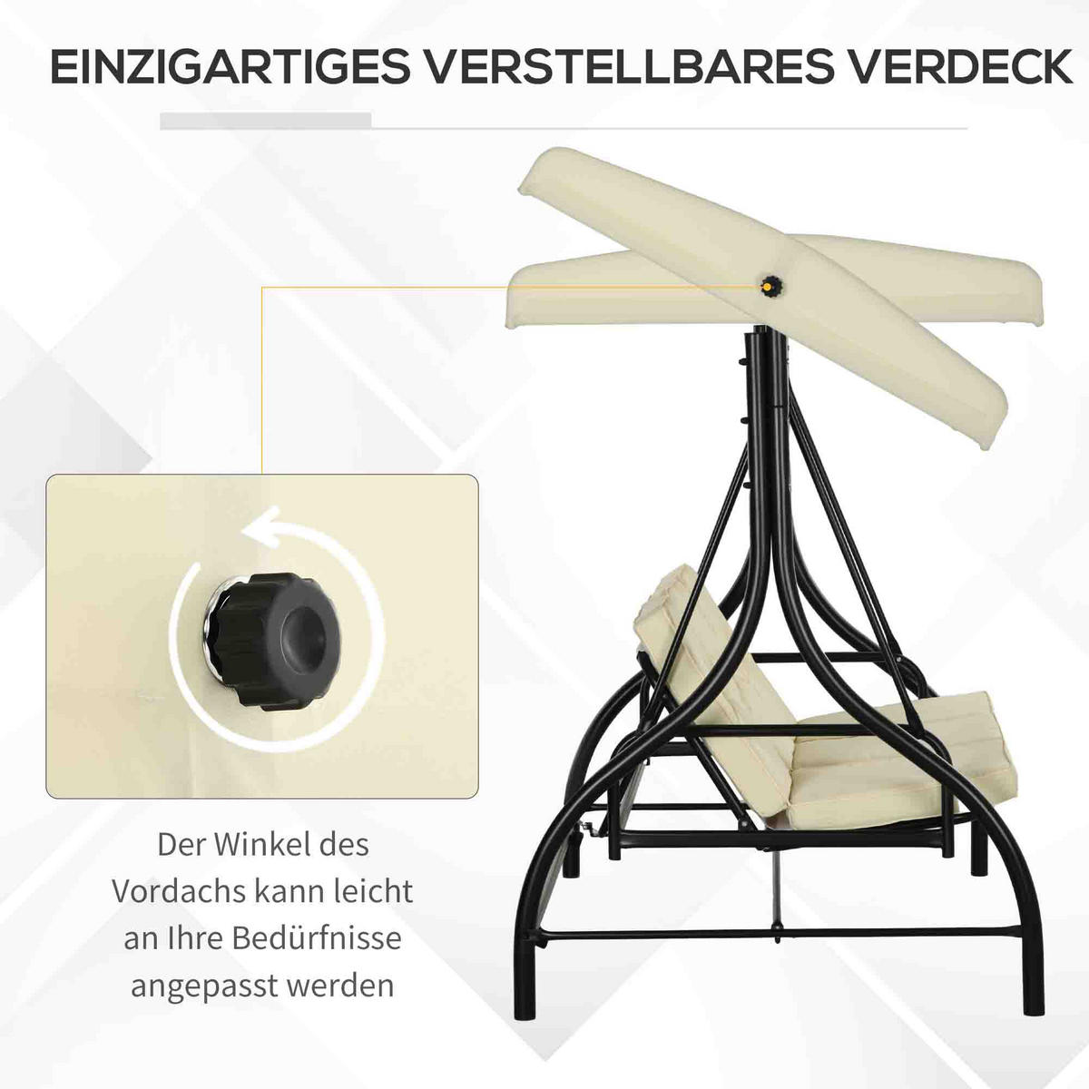 HOLLYWOODSCHAUKEL 3-Sitzer, 2 in 1 mi Liegefunktion - Beige, Metall (117/175/195cm) - Outsunny