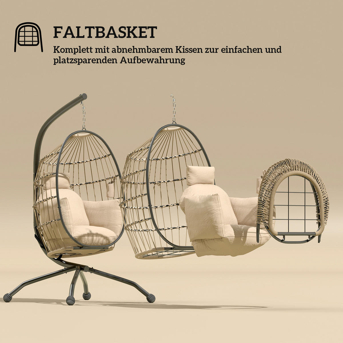 HÄNGESESSEL mit Sitzkissen faltbar Khaki - Schwarz, Textil/Metall (88/192/120cm) - Outsunny