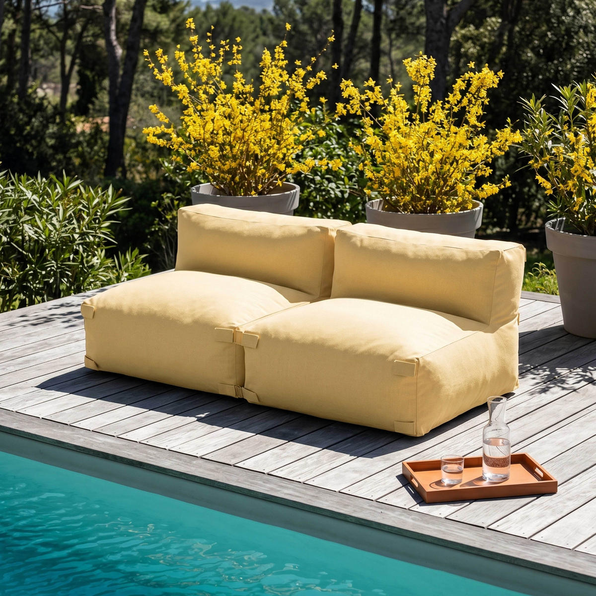 GARTENSOFA mit 2 Sitzplätzen, Hellgelb - Gelb, Textil - Oviala