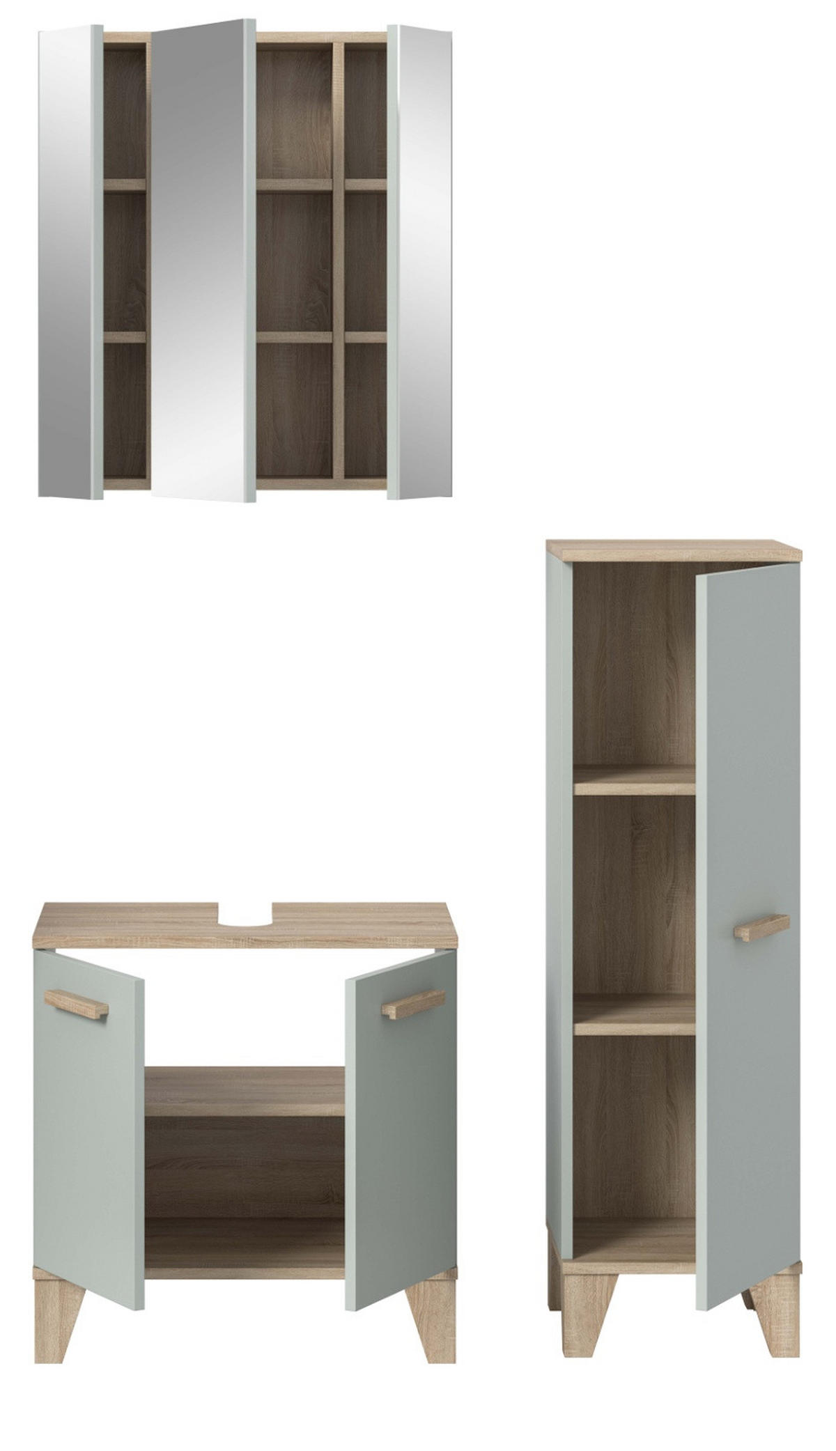 BADMÖBEL-SET 3-teilig grün, Eiche, Badkombination skandinavisch 109 x 190 cm - Eichefarben/Grün, Glas/Holzwerkstoff (109/190/34cm) - Inn.Furn