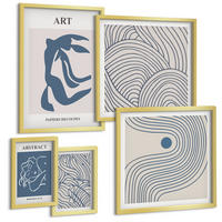 BILDER SET 5er Set - 50x50 cm & 20x30 cm & 40x60 cm Goldrahmen - Abstrakte blaue Linien - Goldfarben, Kunststoff (40/60cm) - TULUP