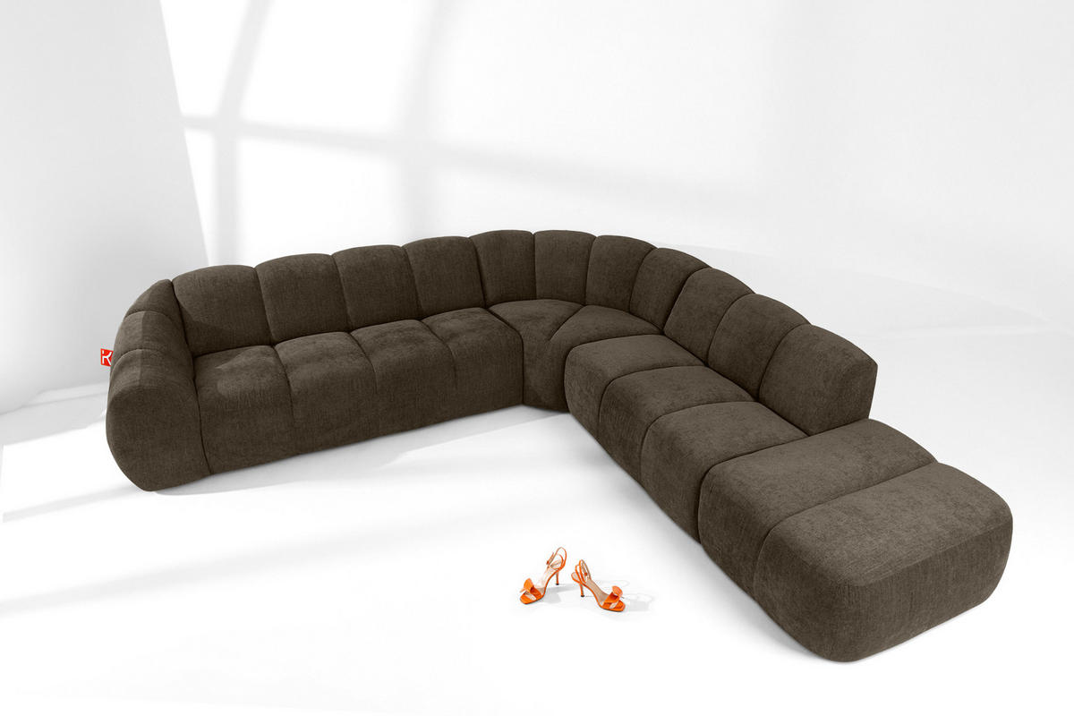 ECKSOFA RECHTS FLAVA, Braun - Braun, Holz/Holzwerkstoff (310/314cm) - KONSIMO®