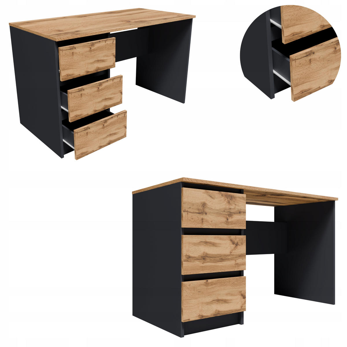 SCHREIBTISCH CR3-CINA Graphit-Wotan Eiche 90/56/77 cm - Eiche Wotan/Graphitfarben, Holzwerkstoff (56/90/77cm)