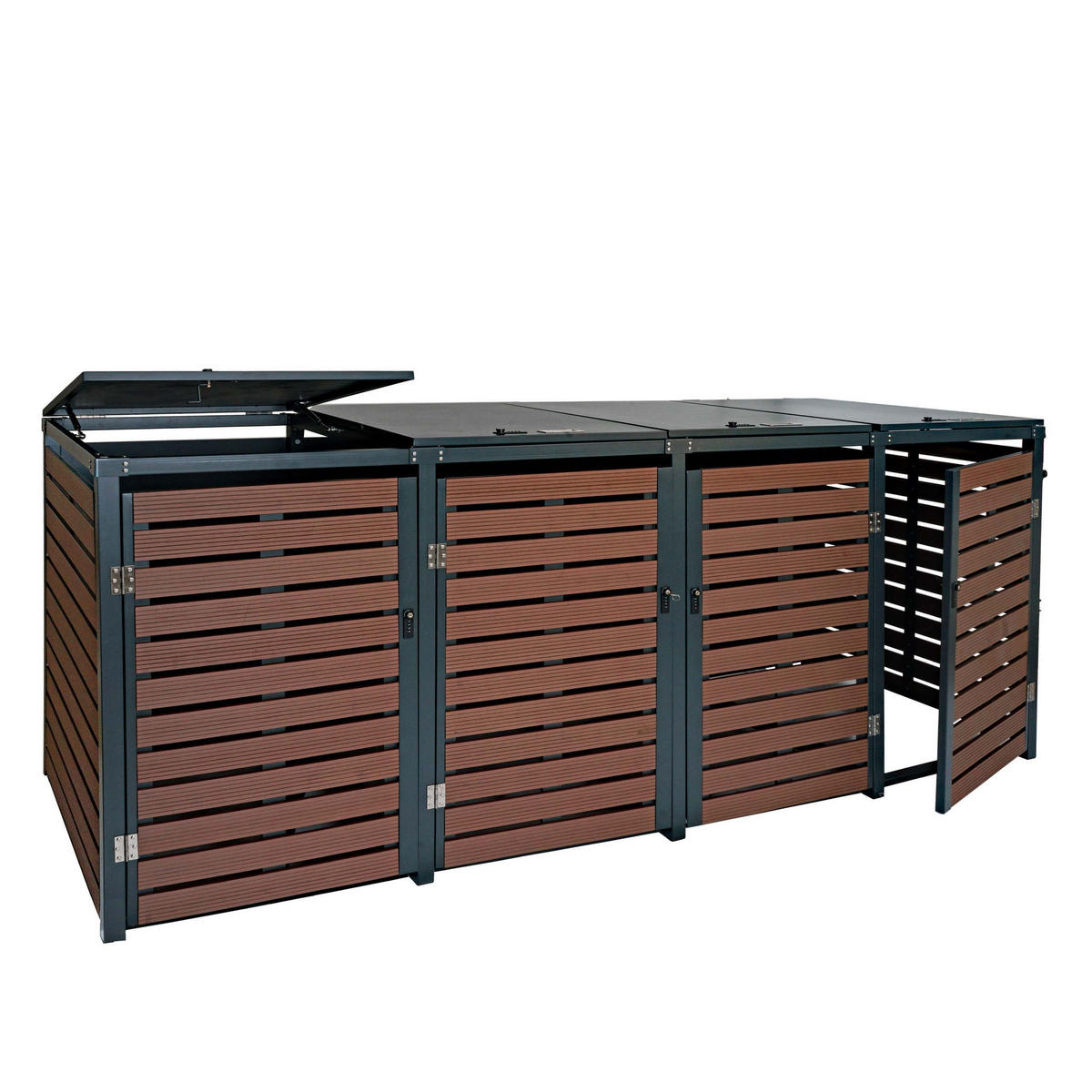 MÜLLTONNENVERKLEIDUNG 4ER Walnuss Dekor - Walnussfarben, Metall (264/119/84cm) - MCW