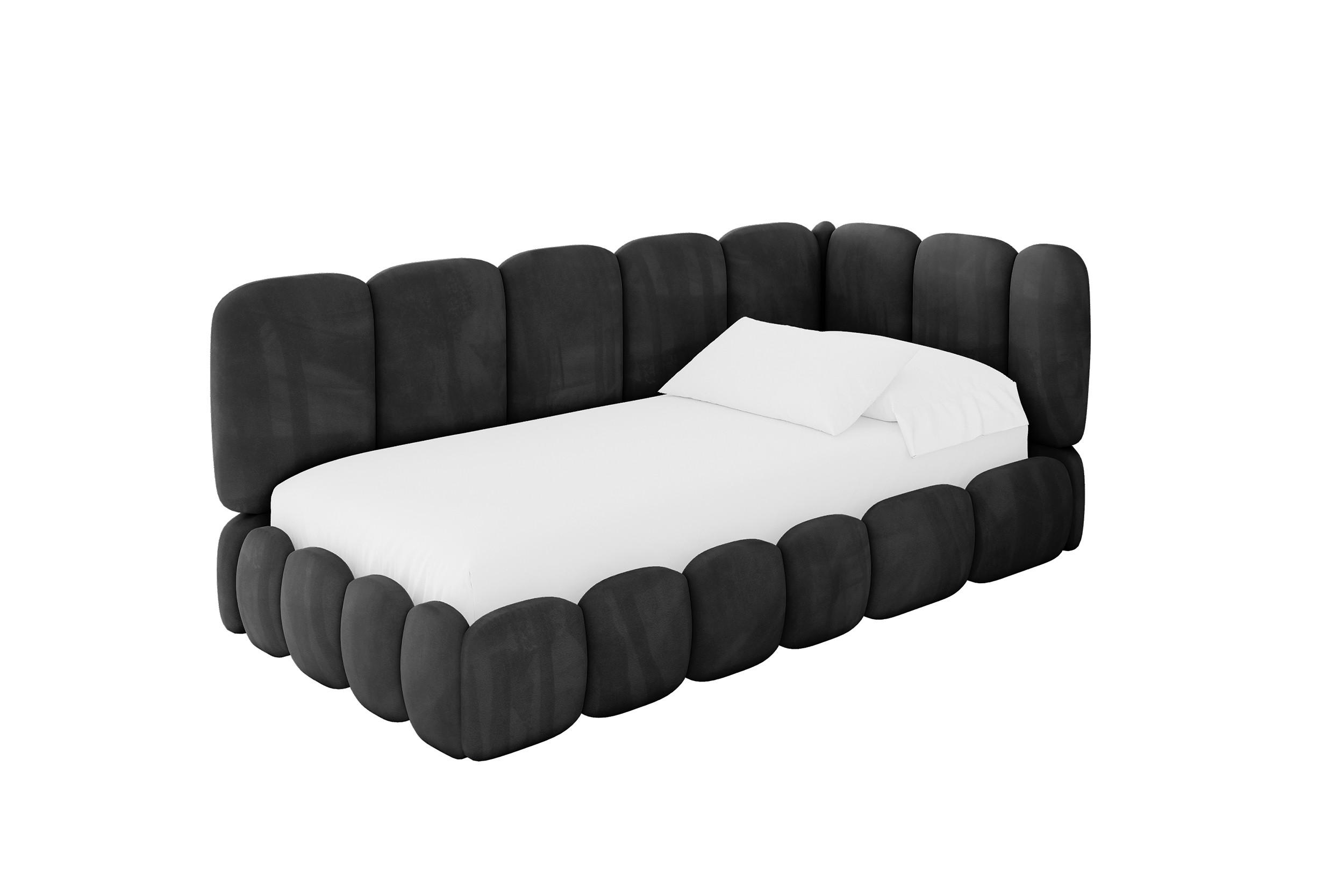 EINZELLBETT Jugendbett mit Bettkasten und Matratze H3/H4, Links - AVRY 90x200 Schwarz - Schwarz, Holzwerkstoff/Textil (90/200cm) - ALTDECOR