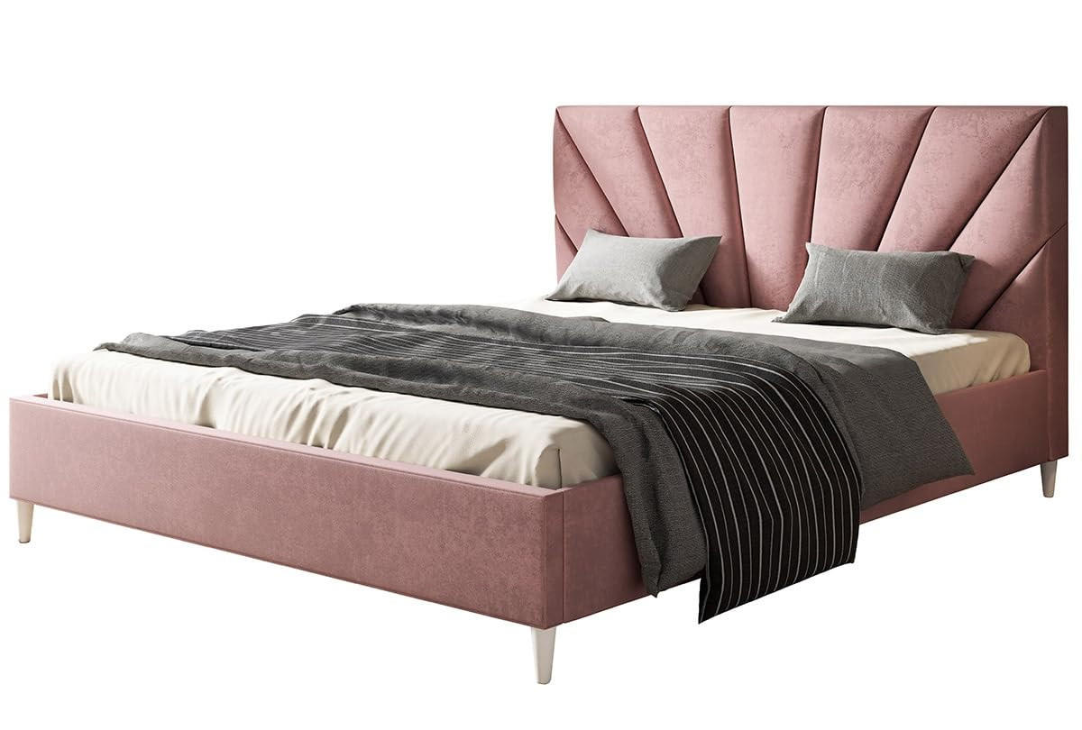 POLSTERBETT LUX Denver mit Kopfteil, 140 x 200 cm, Doppelbett mit Lattenrost aus Holz, Velourstoff Rosa, Füße in Farbe: Weiß - Pink, Holz/Textil (140/200cm) - Alpi-Möbel