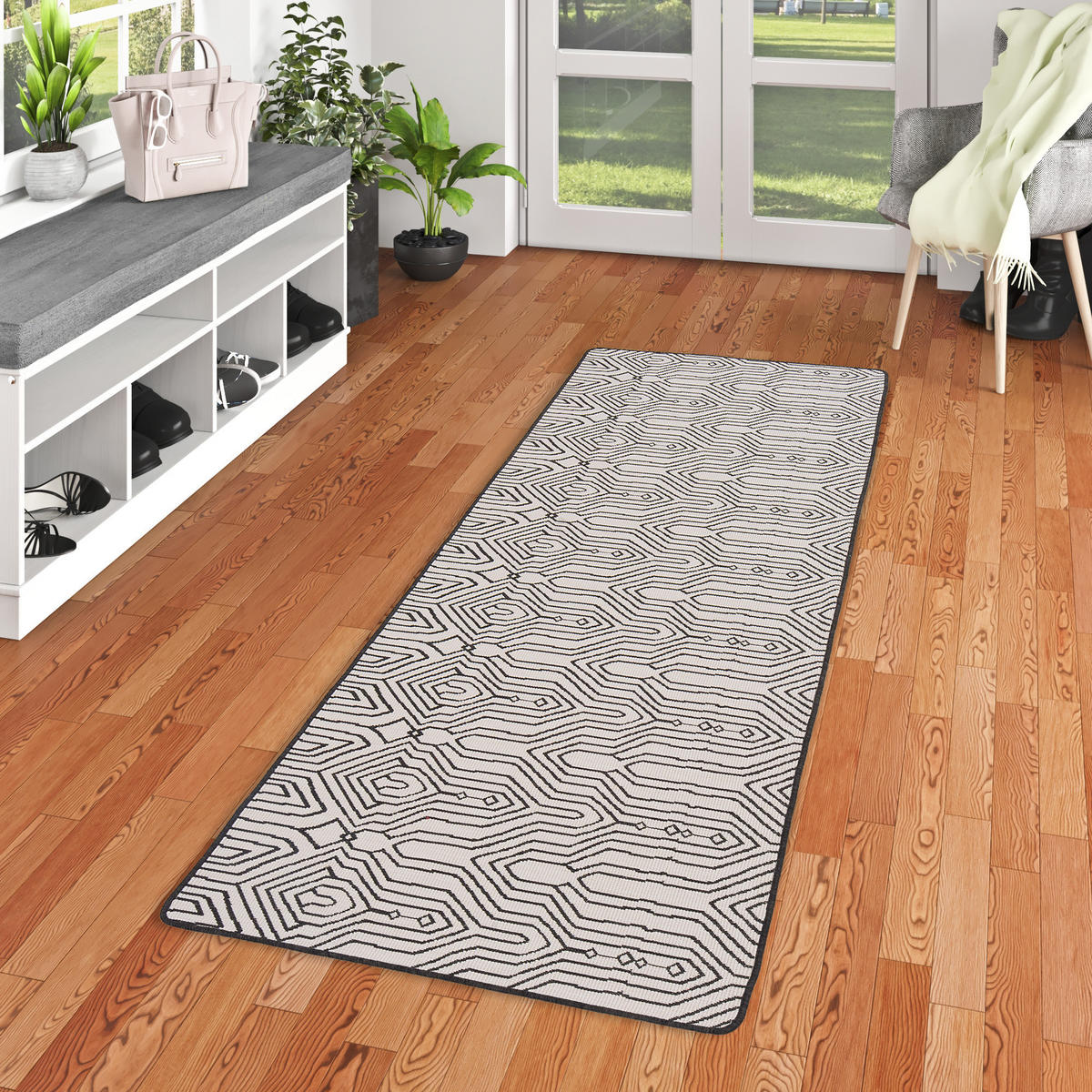IN- UND OUTDOOR TEPPICH LÄUFER BEIDSEITIG NEWPORT - Schwarz, Textil (80/240cm) - Snapstyle