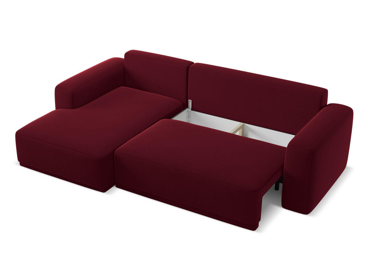 ECKSOFA mit Schlaffunktion Samt Stoff Rot - Bordeaux/Rot, Kunststoff/Textil (258/160cm) - Makamii