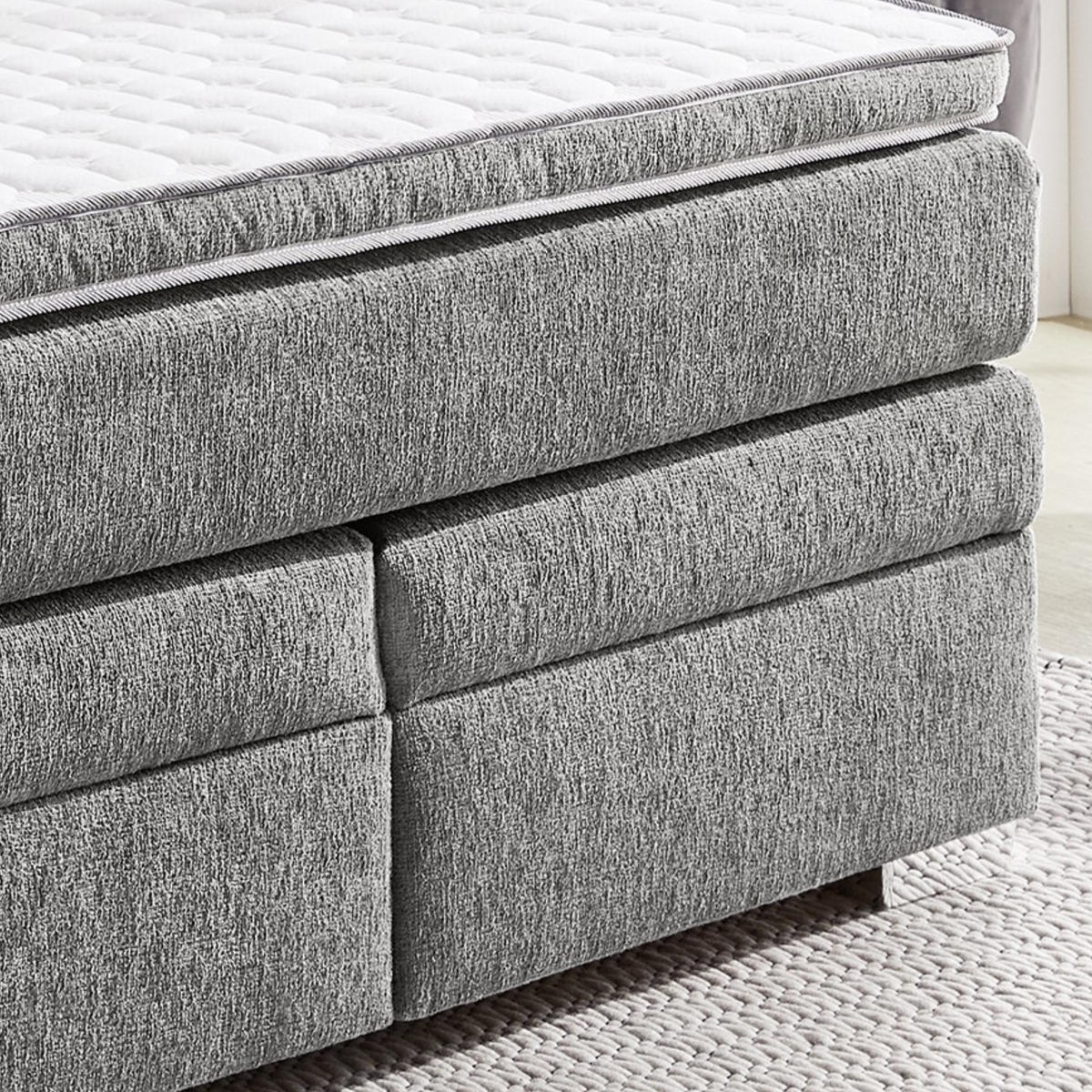 BOXSPRINGBETT 140x200 cm, 7-Zonen-Tonnentaschen-Federkernmatratze H4, Topper, Bonell-Federkern, 2 große Bettkästen, Chenille Grau / 20010 - Chromfarben/Grau, Kunststoff/Textil (140/200cm) - luma-home
