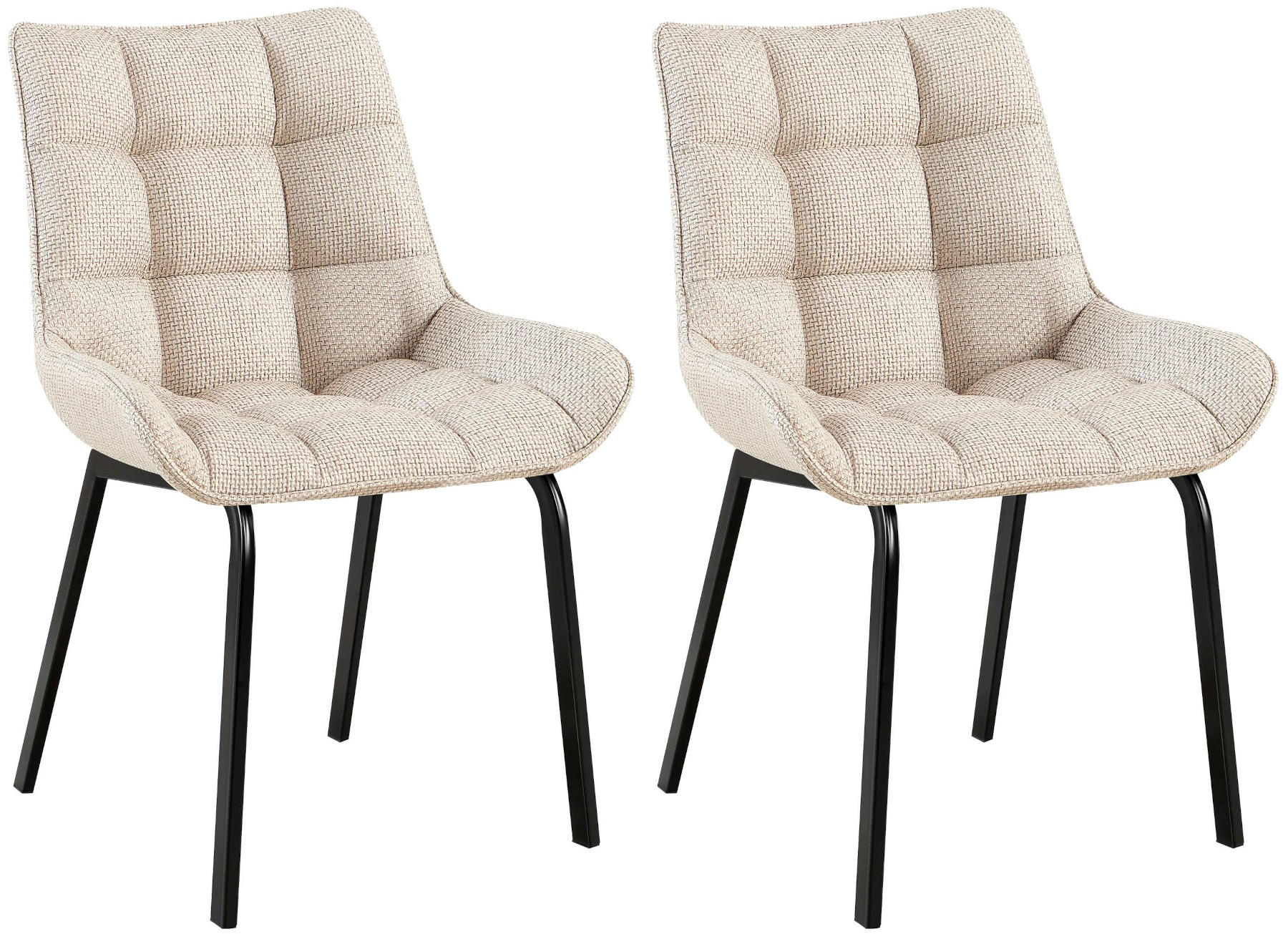 STUHL 2er Set Stoff Elfenbein - Creme/Schwarz, Textil/Metall (58/84/57cm) - CLP