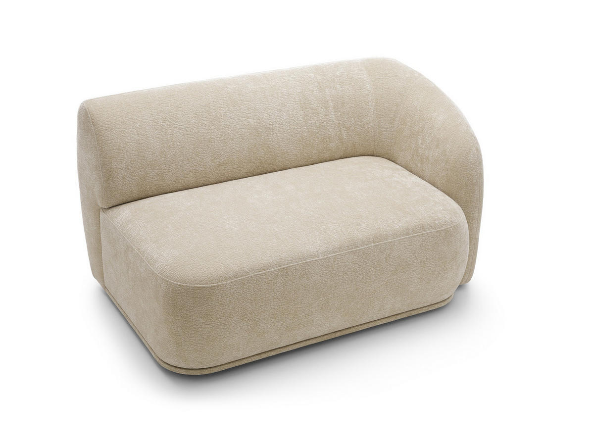 SOFA Nobis Beige, Modulares Sofa mit abgerundeten Seiten und Dreieckspouffe mit Tischplatte - Beige, Holzwerkstoff/Textil (357/75/97cm) - Bettso