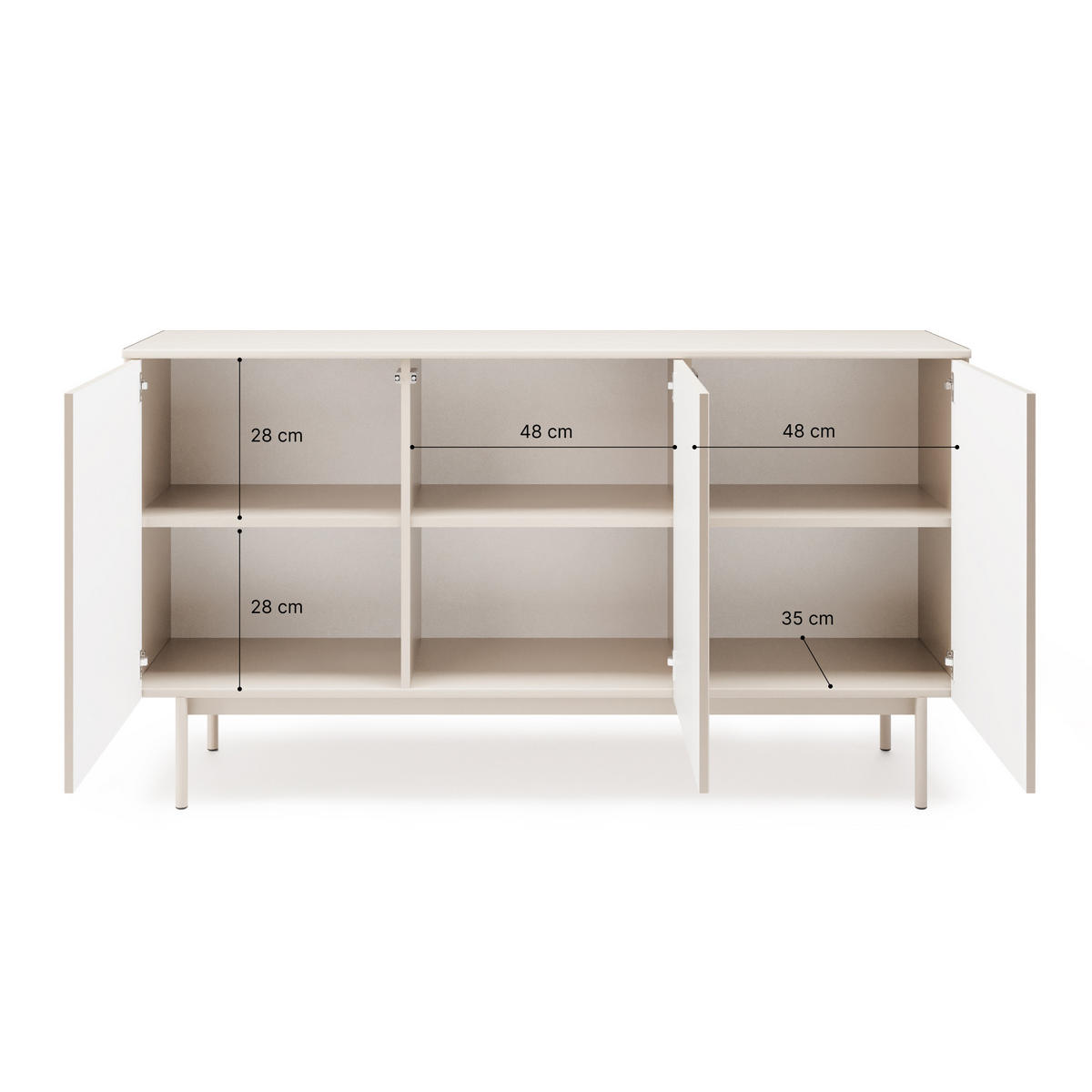 KOMMODE Soft mit 3 Türen und geriffelten Fronten, Kaschmir - Kaschmir, Holzwerkstoff/Metall (150/83/38cm) - Beautysofa