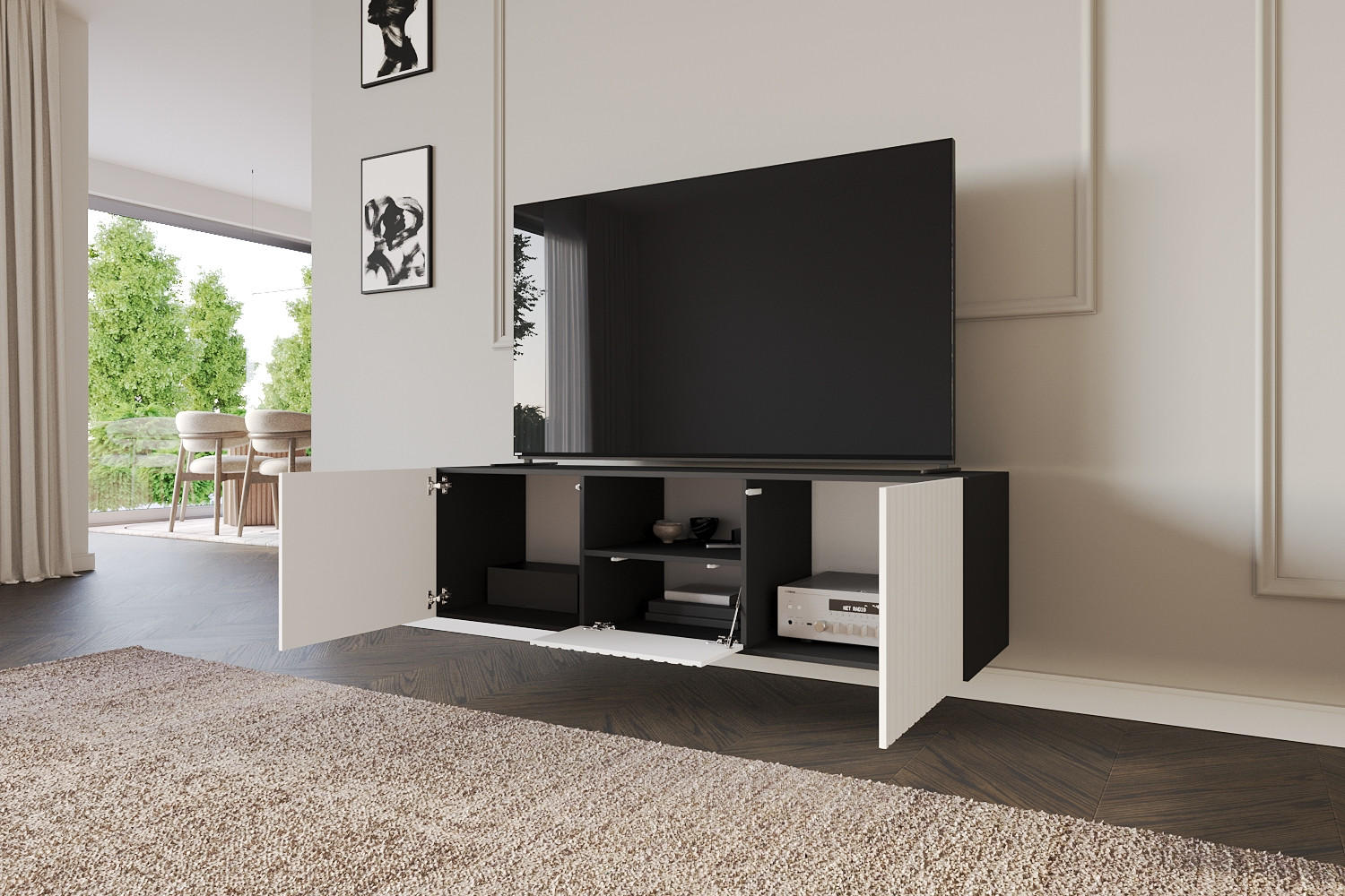 LOWBOARD KITO-W 140x40x41 cm - Schwarz / Weiß - Weiß, Holzwerkstoff (140/40/41cm) - ALTDECOR