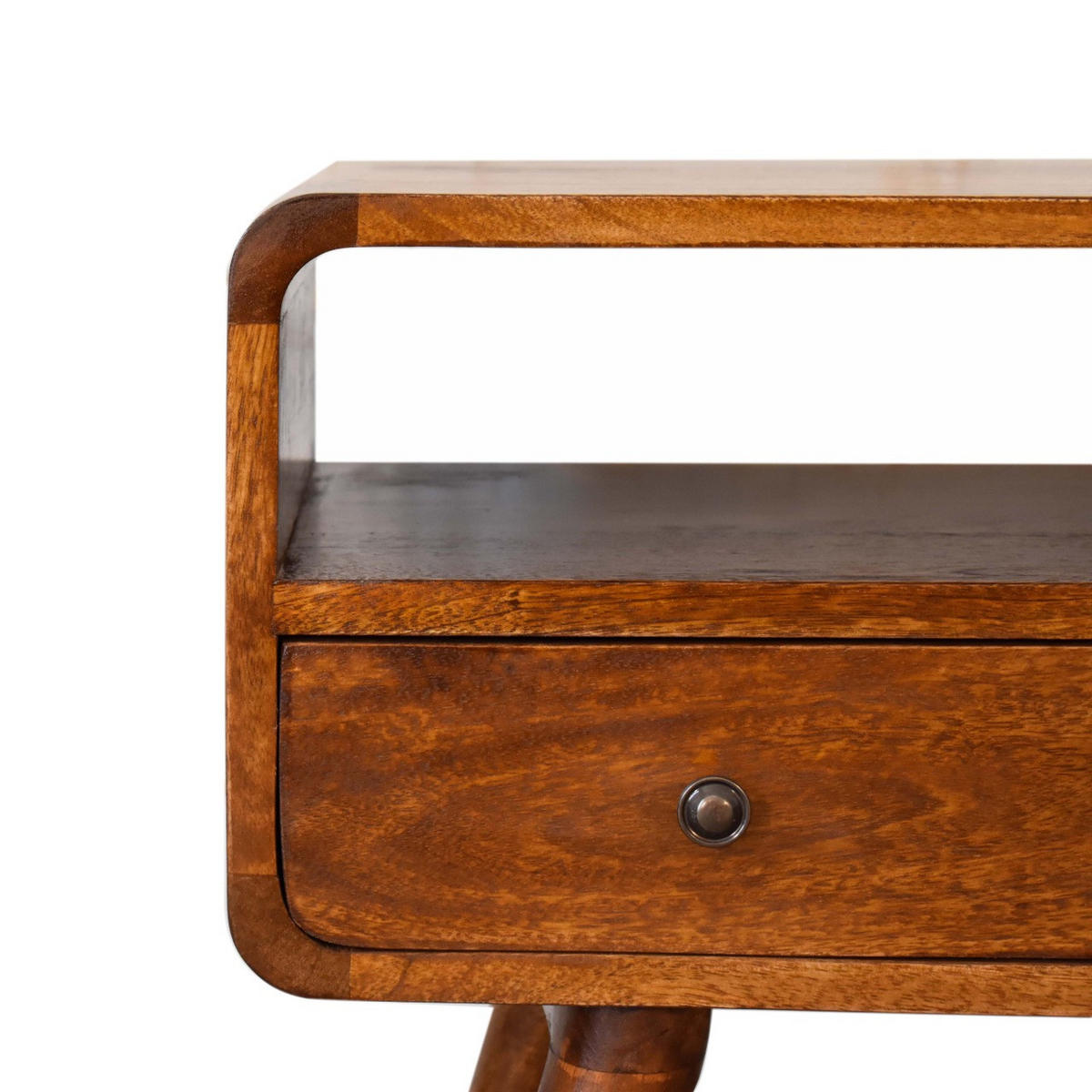 MEDIENANLAGE TV-Schrank aus Massivholz, 2 Schubladen, 1 offenes Regal, nordische Beine, Braun - Messingfarben/Braun, Holz/Metall (60/45/30cm) - Artisan Furniture