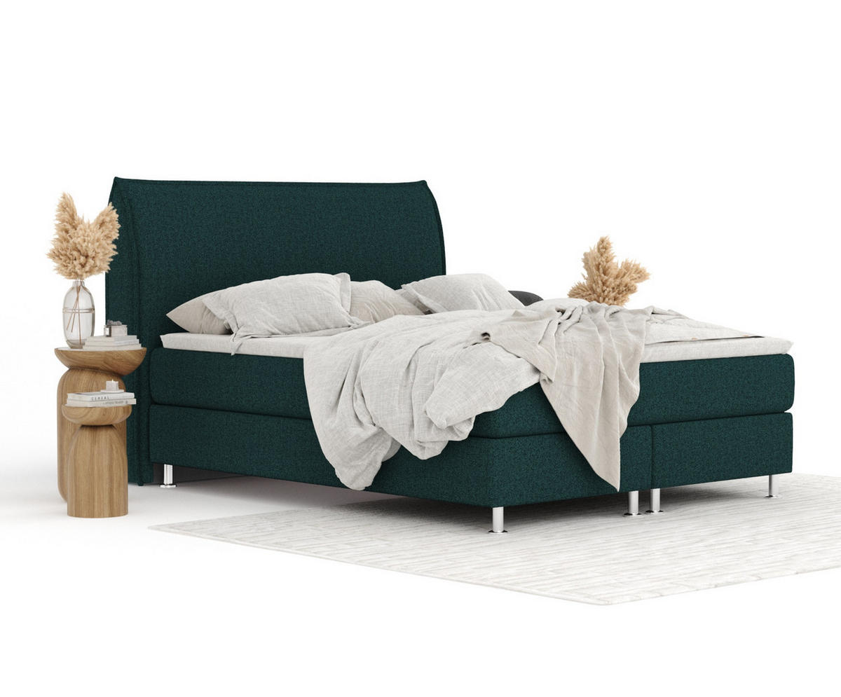 BOXSPRINGBETT Chermin Grün 160/200 cm mit Latex-Topper - Silberfarben/Grün, Holz/Holzwerkstoff (160/200cm) - Maison de Reve