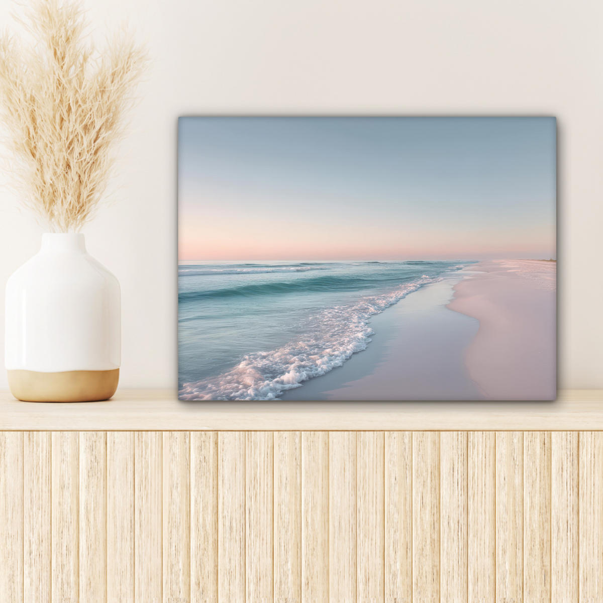 LEINWANDBILD Küstenlinie - Pastell - Wasser Wandbild 40x30 cm - Pastellblau, Textil (40/30cm) - MuchoWow