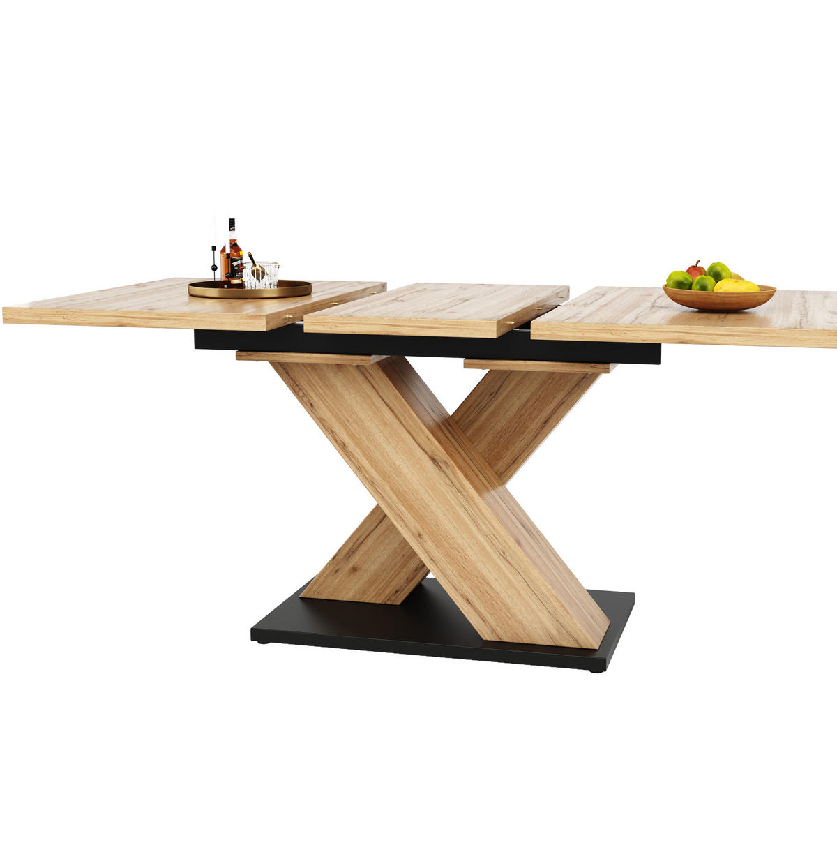 ESSTISCH aus MDF 119-158,5x80x75 cm Naturfarben ausziehbar mit gekreuztem Gestell und verstellbaren Füßen - Hellbraun, Holzwerkstoff (158.5/80/75cm) - Modfu
