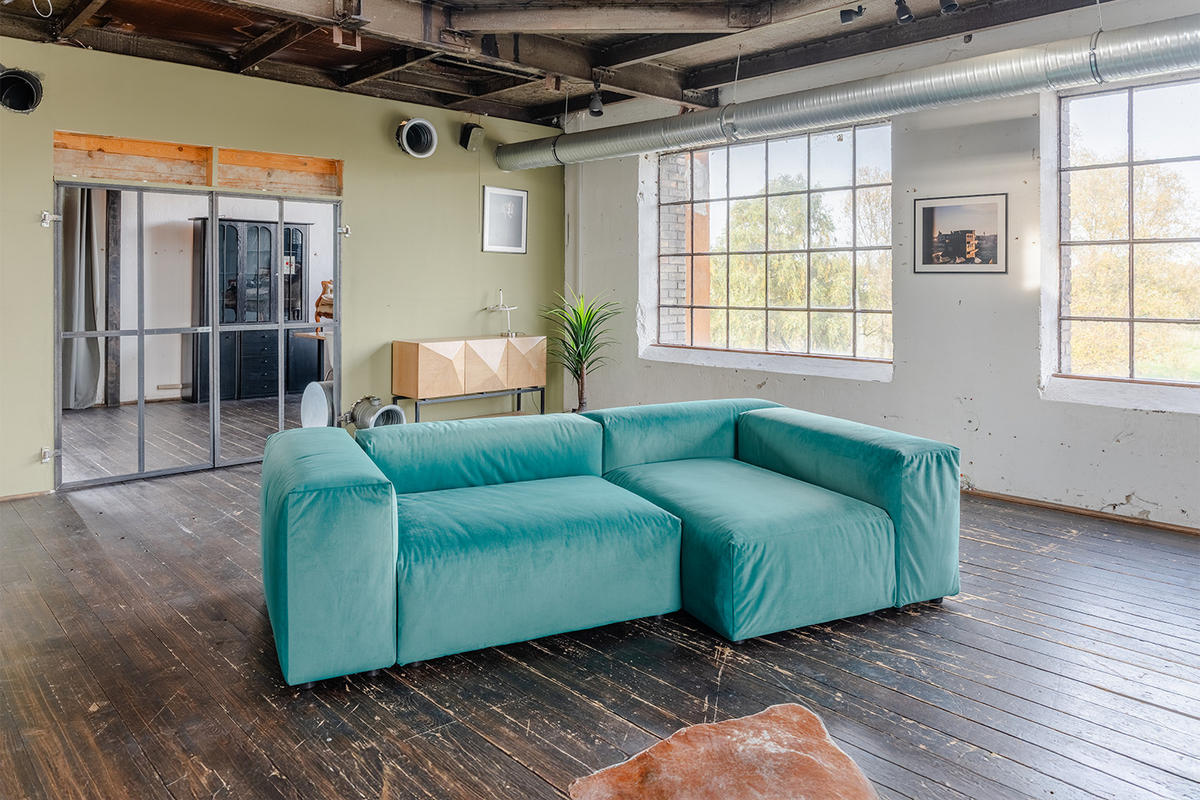 MODULSOFA MIA Grün Velvet - Schwarz/Grün, Kunststoff/Textil (306/72/120cm) - KAWOLA