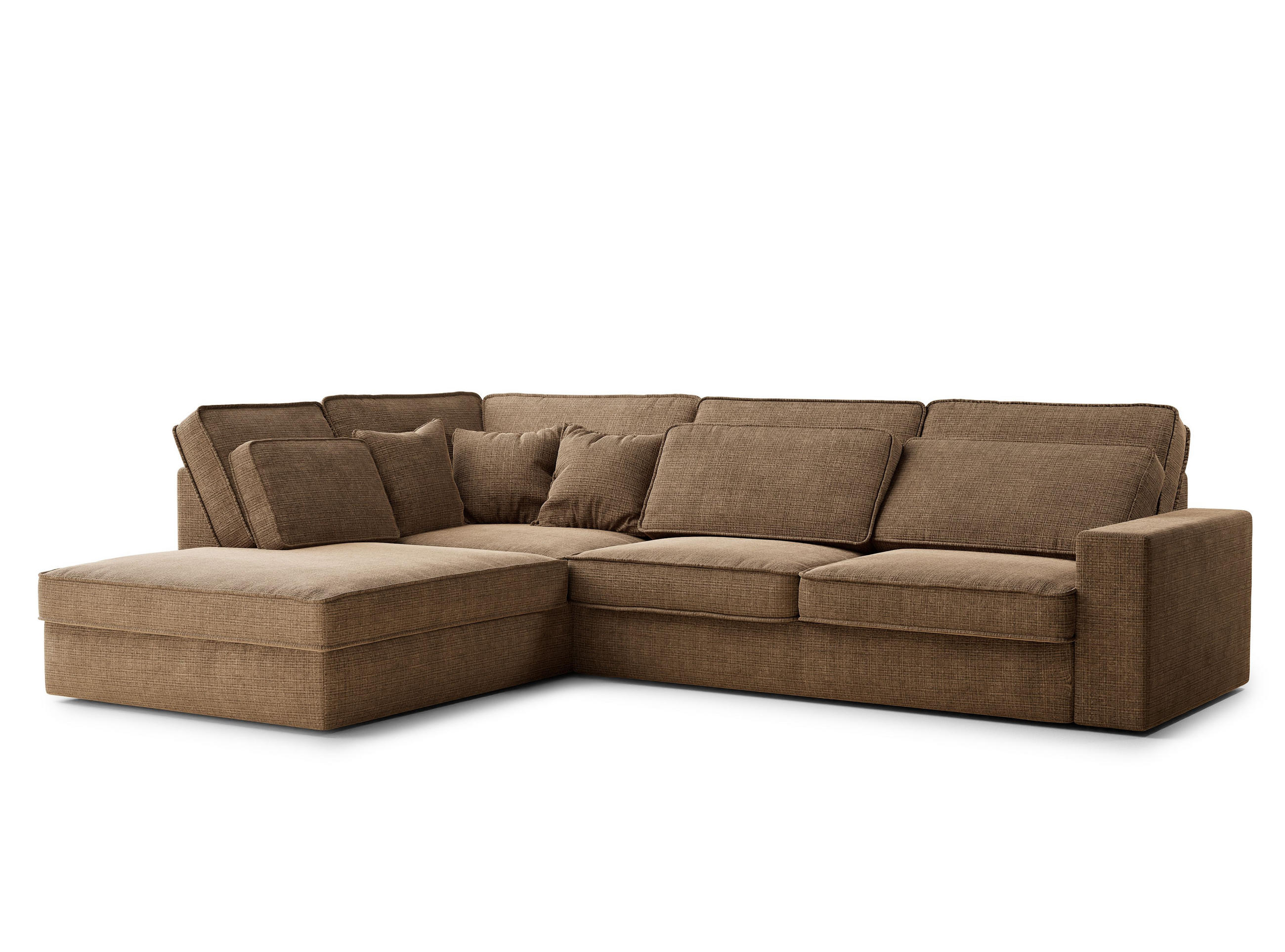ECKSOFA Kirou Hellbraun Chenille-Stoff - Links Seite - Hellbraun/Schwarz, Holz/Holzwerkstoff (225/311cm) - Maison de Reve