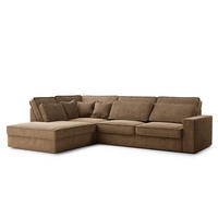 ECKSOFA Kirou Hellbraun Chenille-Stoff - Links Seite - Hellbraun/Schwarz, Holz/Holzwerkstoff (225/311cm) - Maison de Reve