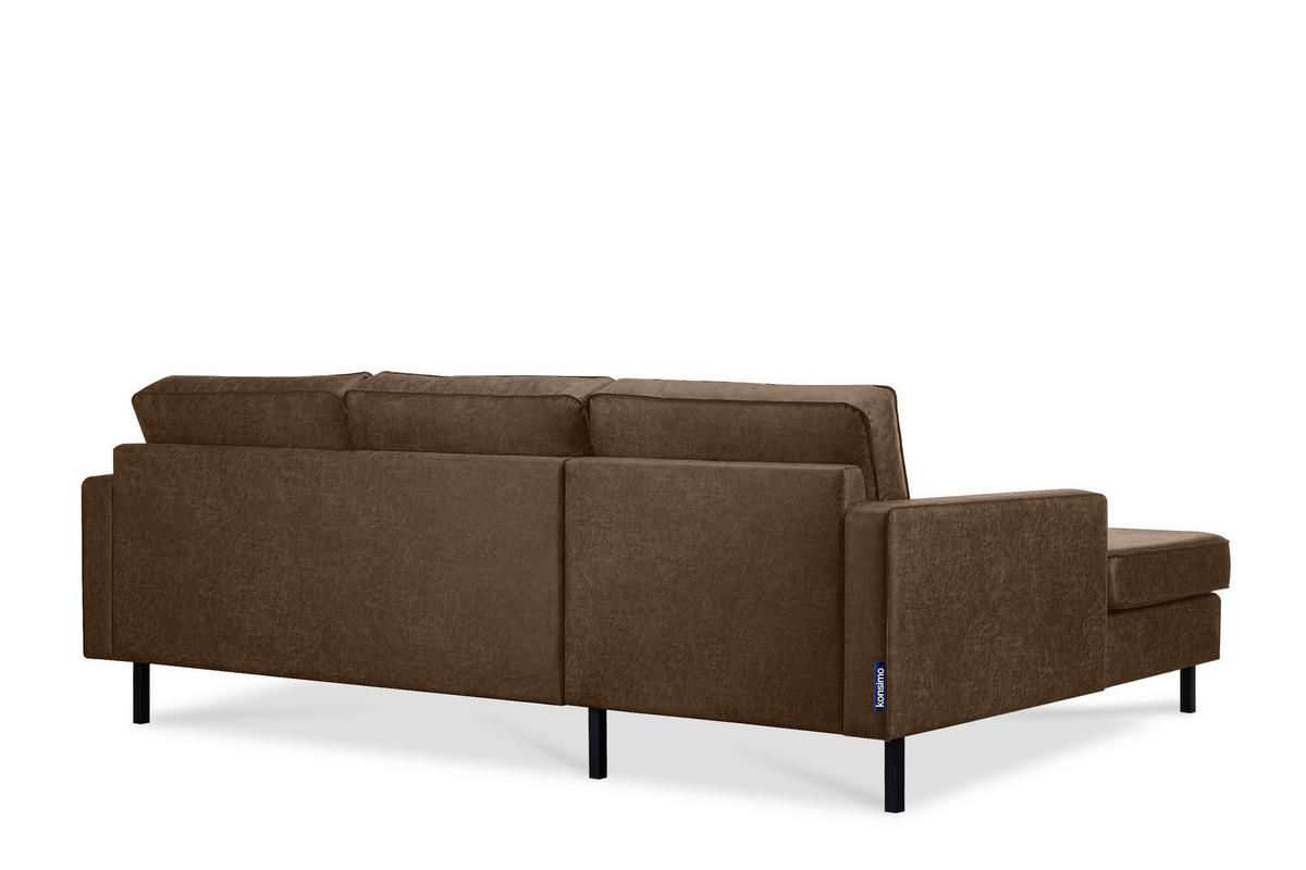ECKSOFA-LINKS INVIA mit Armlehnen vintage, Lederoptik-Stoff, dunkelbraun - Dunkelbraun/Schwarz, Textil (234/160cm) - KONSIMO®