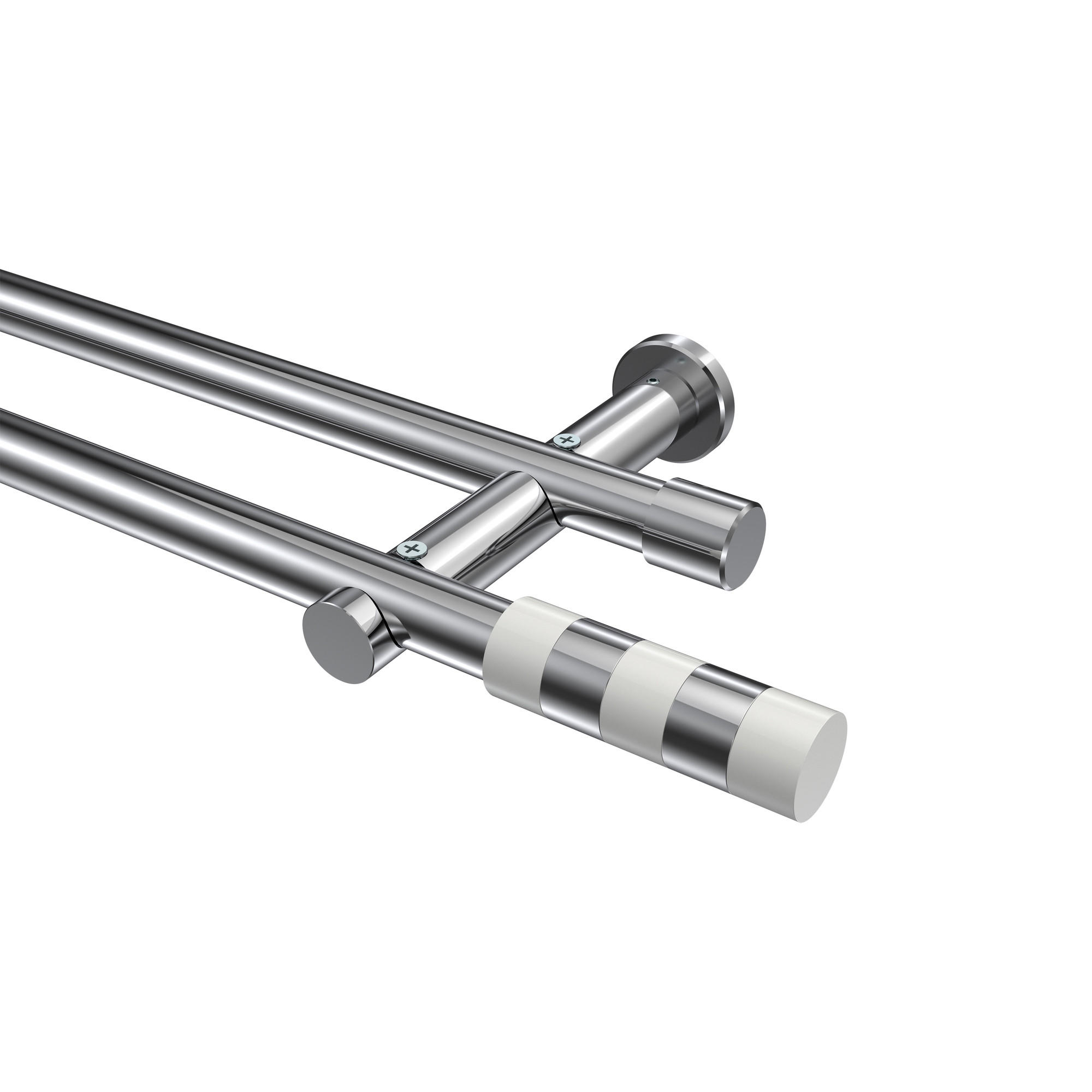 GARDINENSTANGE Platon Mavell 360 cm (geteilt in 2 x 180 cm), 2-läufig (ohne Ringe), 20 mm Ø Chrom - Chromfarben/Weiß, Metall (360cm) - INTERDECO