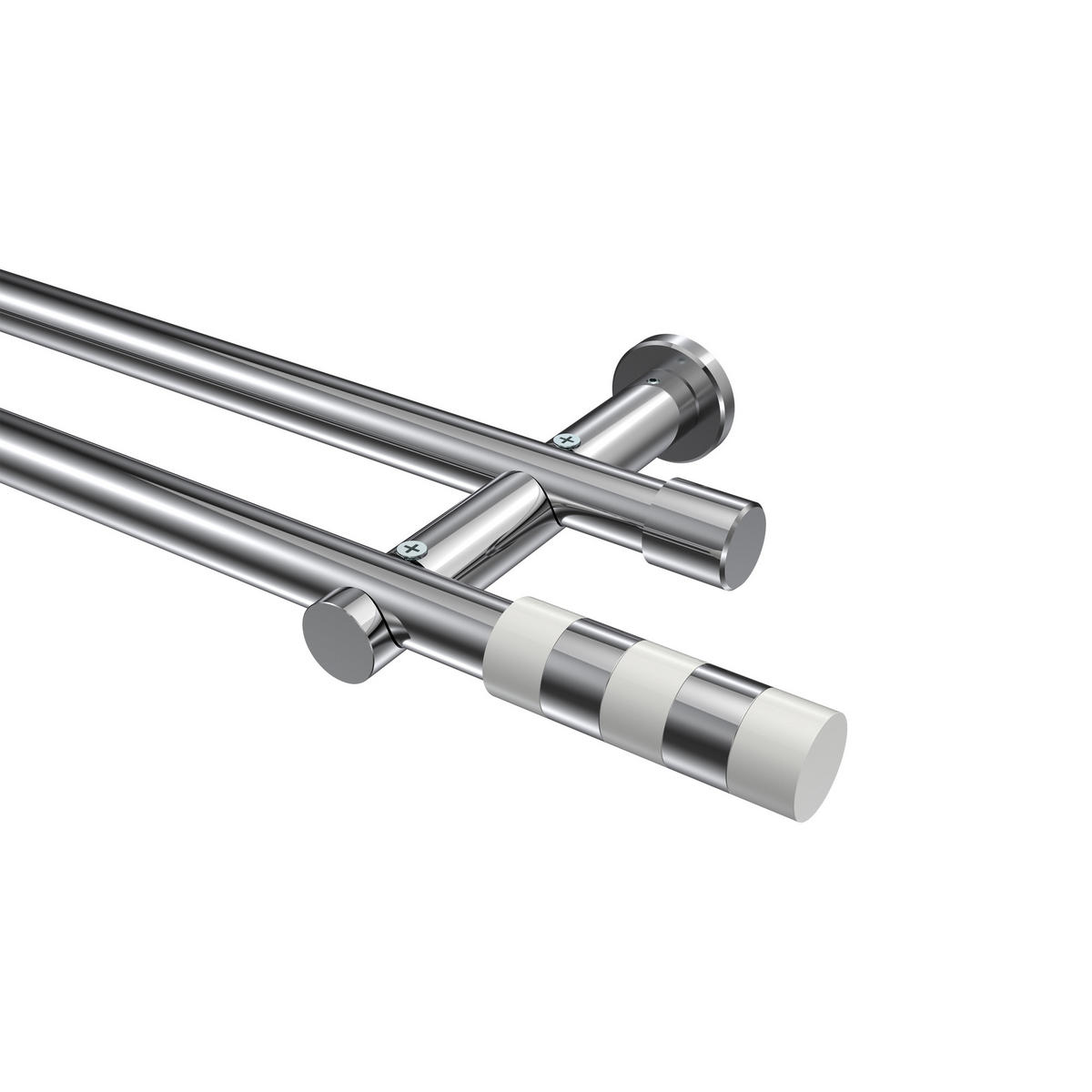 GARDINENSTANGEN-SET Platon Mavell 160 cm, 2-läufig (ohne Ringe), 20 mm Ø Chrom - Chromfarben/Weiß, Metall (160cm) - INTERDECO
