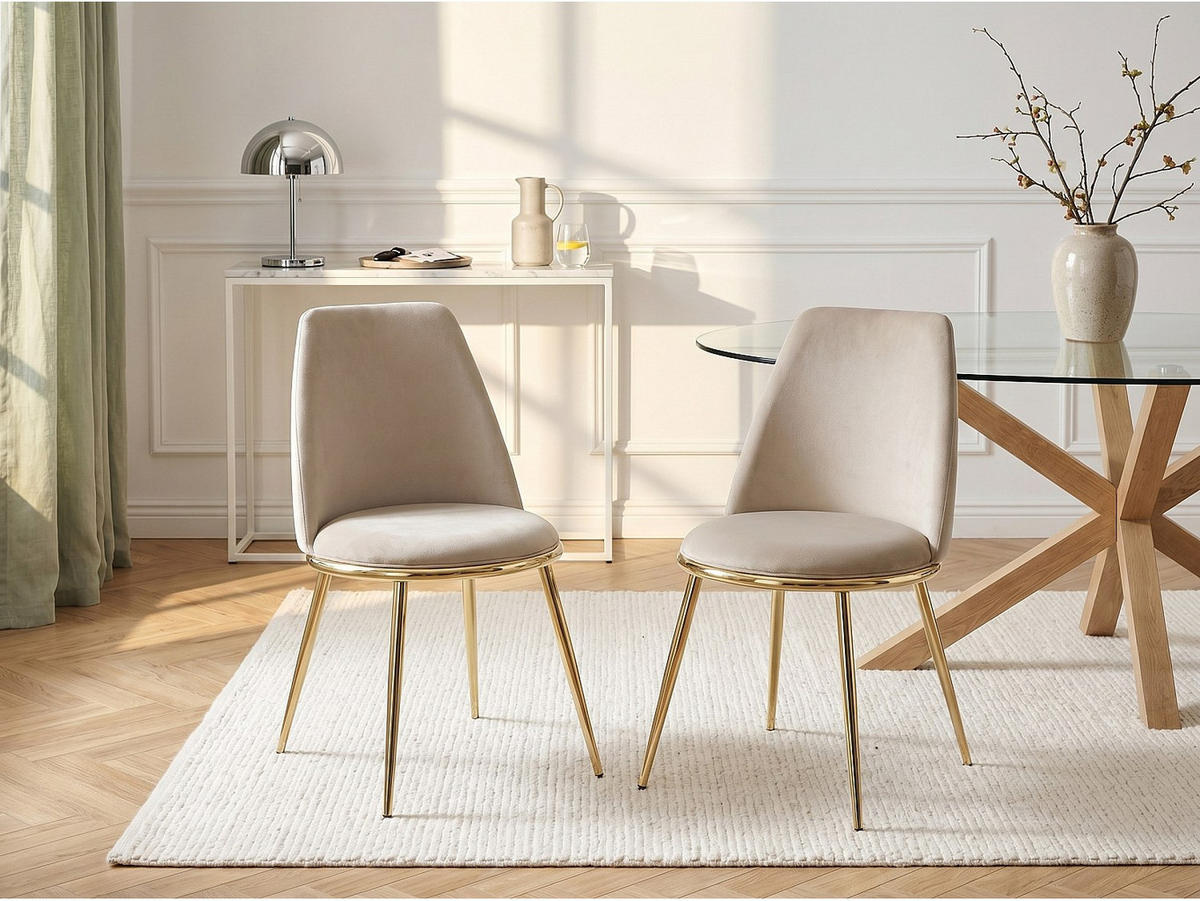 STUHL - 48 cm x 54 cm - Stoff, Samt - Beige - NEBINA - Beige, Textil (48/83/54cm) - Vente-Unique