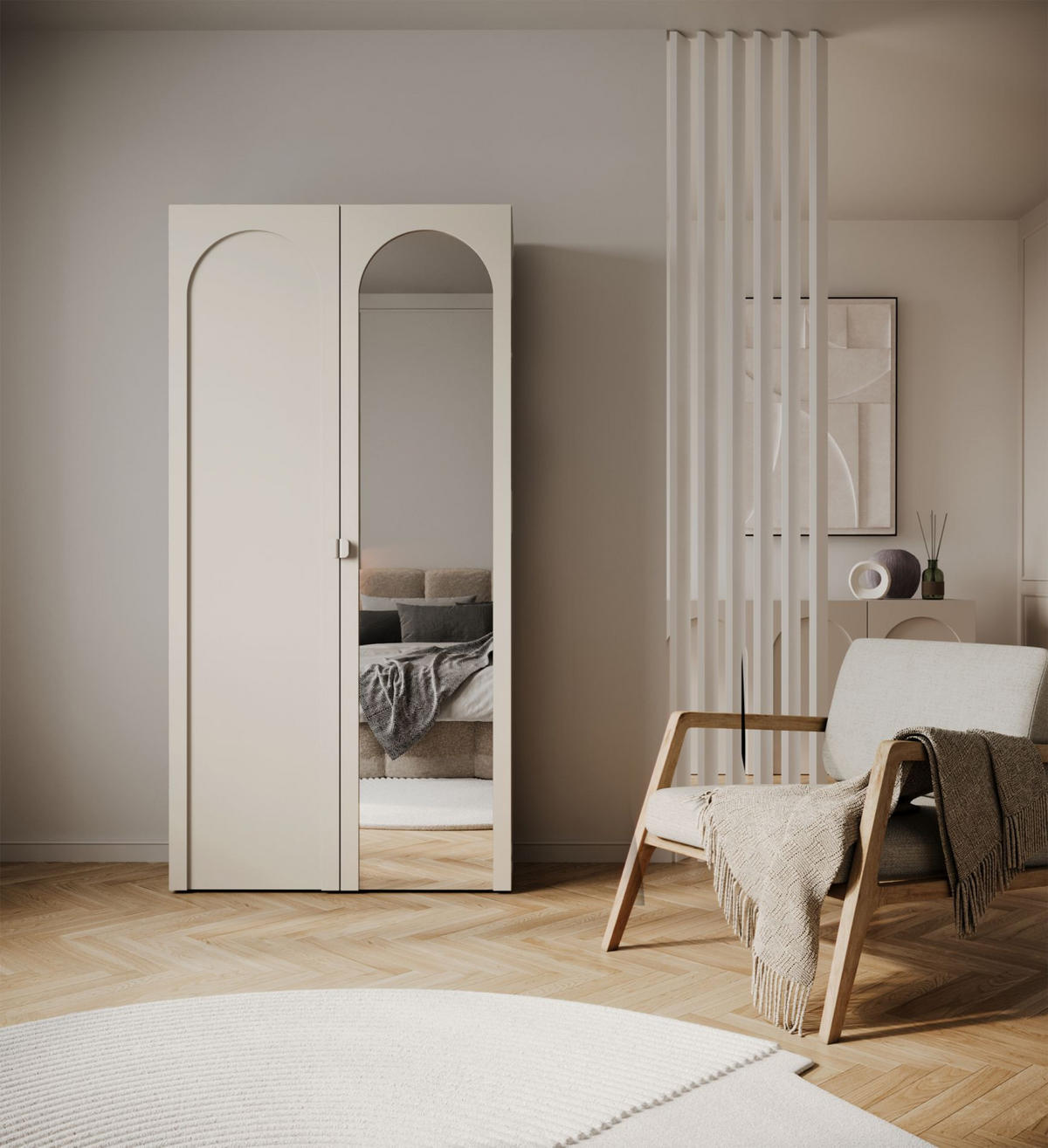 KLEIDERSCHRANK Arkadia Kaschmirgrau mit Spiegel 100 cm - Taupe, Holzwerkstoff (100/200/53cm) - Selsey