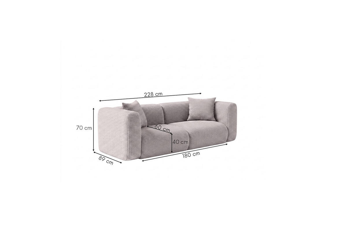 SOFA 2-Sitzer, Chenille-Stoff Cremona, Hellgrau, GRETA - Hellgrau, Holz (228/70/89cm) - Kaiser Möbel