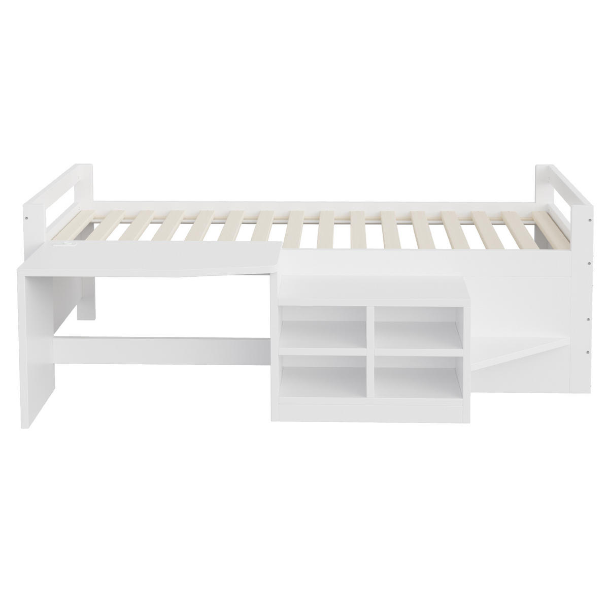KINDERBETT aus Kiefernholz 90x200 cm Weiß mit Schreibtisch, Stauraum und USB-Anschlüssen - Weiß, Holzwerkstoff (90/200cm) - IVMEU
