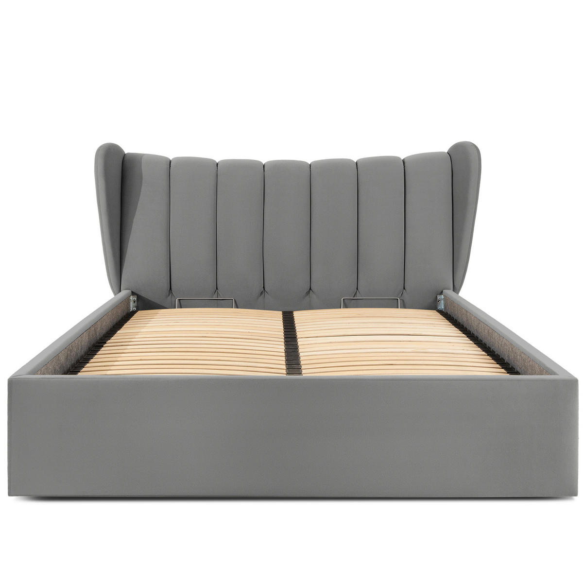 POLSTERBETT GIZO, Muschel-Design - Hellgrau/Schwarz, Holz/Holzwerkstoff (162/204cm) - KONSIMO®