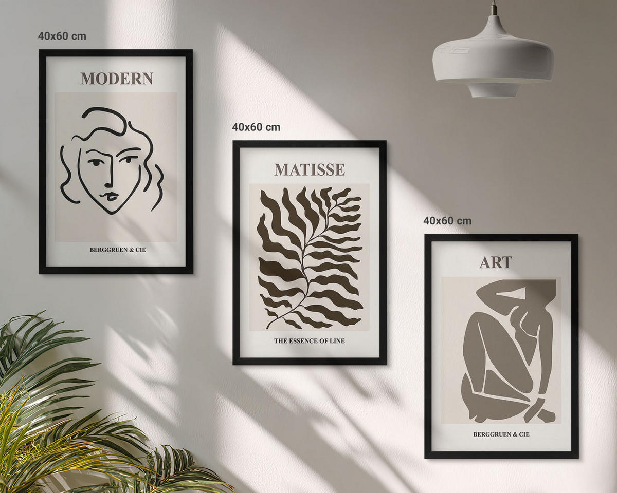 WANDBILDER 3er-Set - 40x60 cm Schwarzer Rahmen - Stilvolle Grafiken, Linien, Zeichen - Schwarz, Kunststoff (40/60cm) - ArtPrintCave