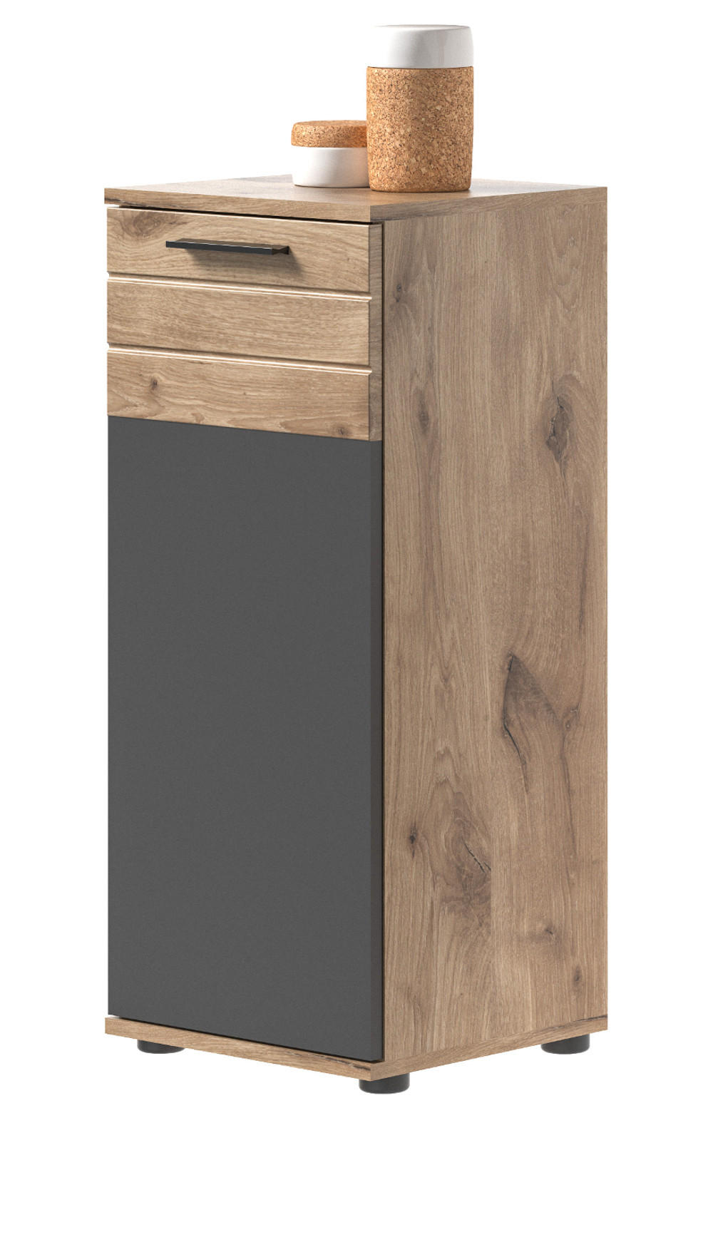 UNTERSCHRANK Eiche grau 37 x 87 cm, Kommode mit Soft-Close, Badmöbel - Eichefarben/Schwarz, Holzwerkstoff/Kunststoff (37/87/34cm) - Inn.Furn