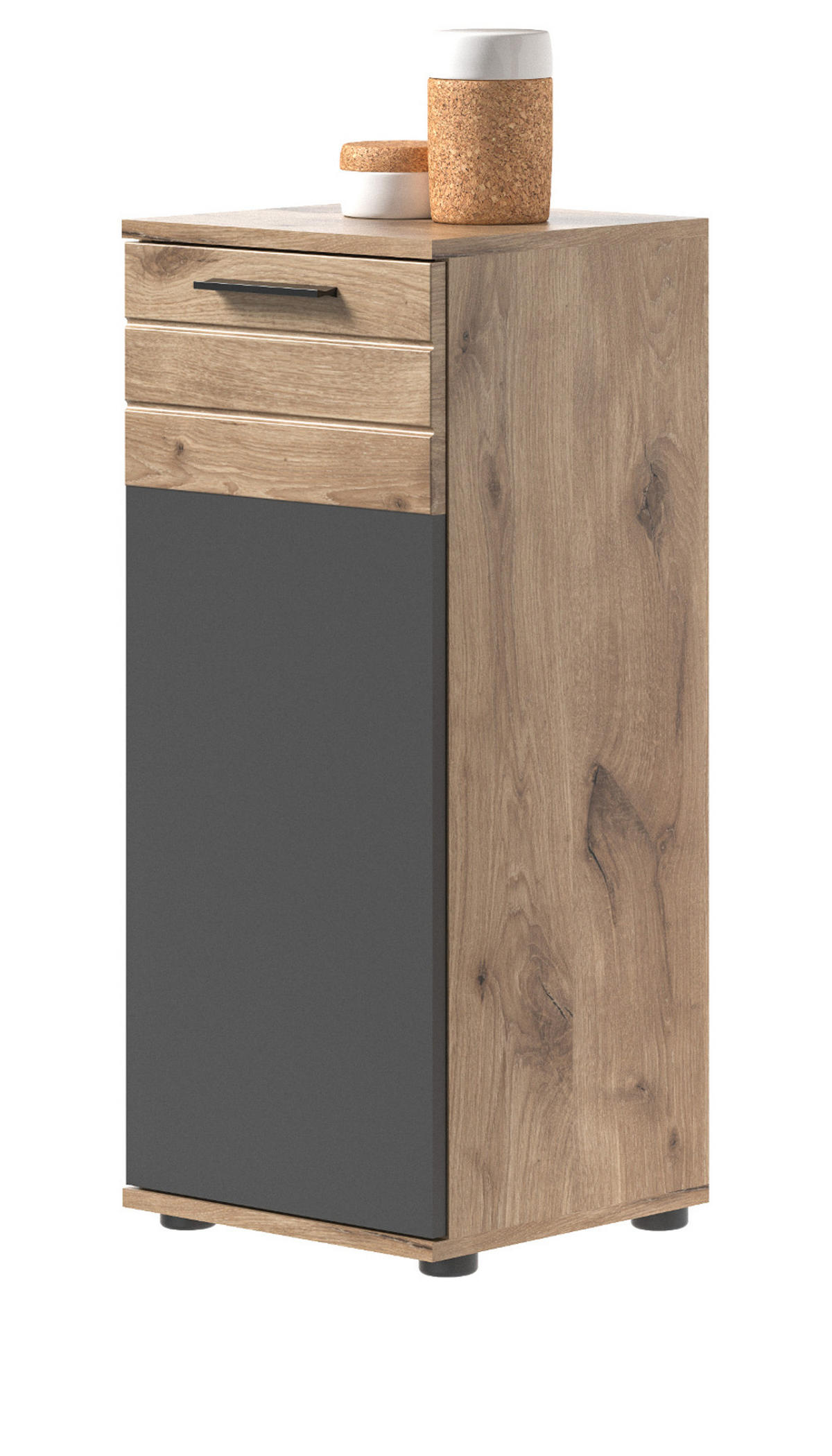 UNTERSCHRANK Eiche grau 37 x 87 cm, Kommode mit Soft-Close, Badmöbel - Eichefarben/Schwarz, Holzwerkstoff/Kunststoff (37/87/34cm) - Inn.Furn