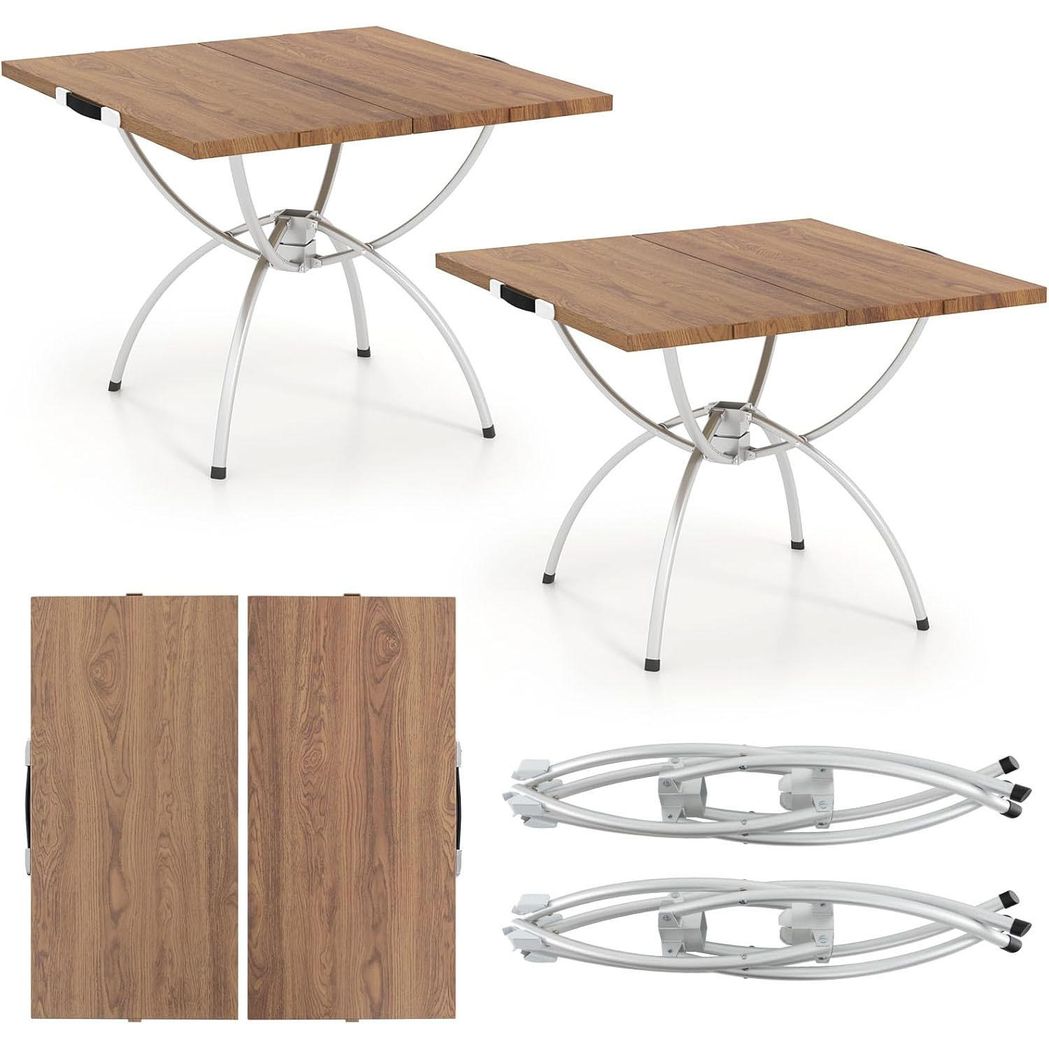 CAMPINGBORD naturlig (2-set) - Naturfärgad, Metall - COSTWAY
