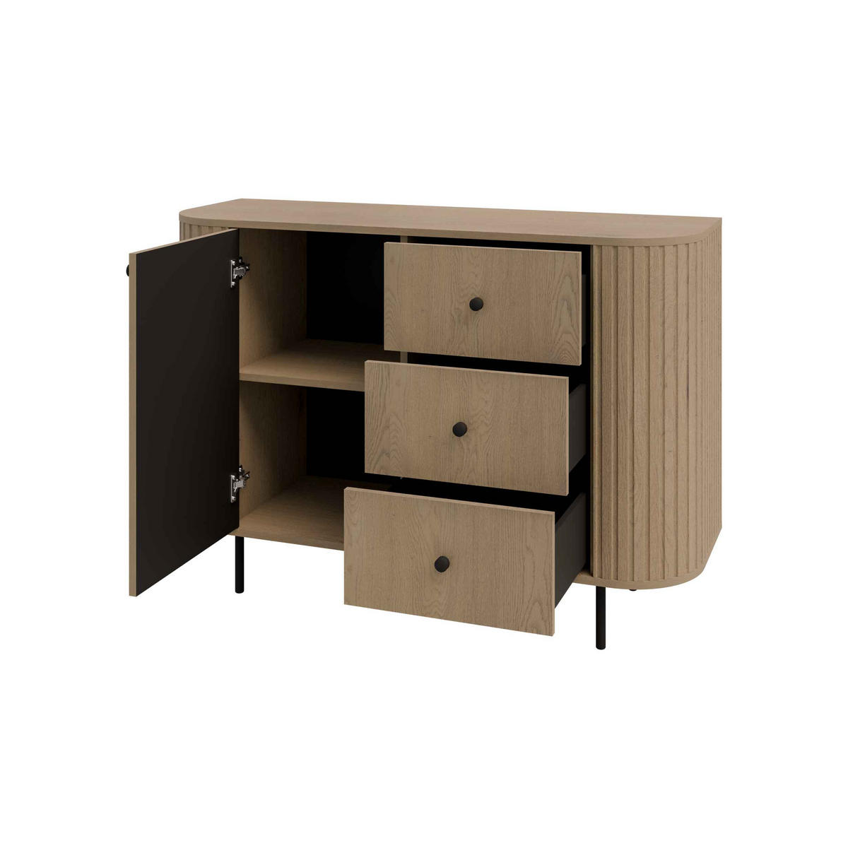 KOMMODE BOLLA 123/85,4/42,3cm mit 3 Schubladen 1 Türen Eichefarben - Eichefarben, Holzwerkstoff (123/85.4/42.3cm) - MASSENO