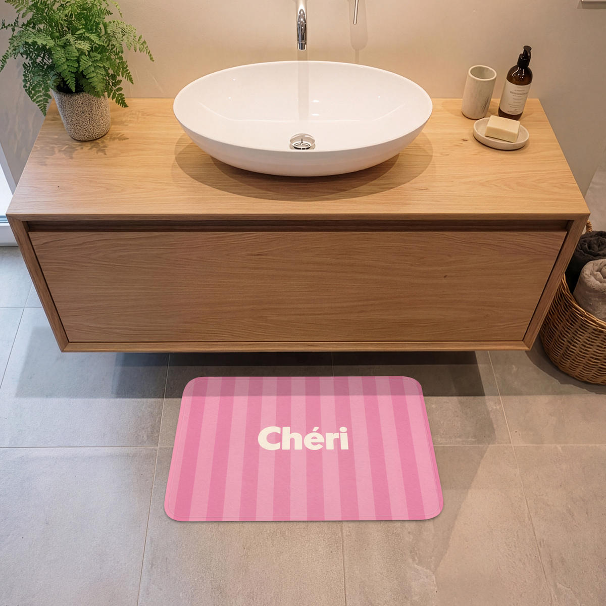 KOUPELNOVÁ PŘEDLOŽKA Pruhované - růžové - Chéri 60x40 cm - růžová, textil/plast (60/40cm) - OnlyWow