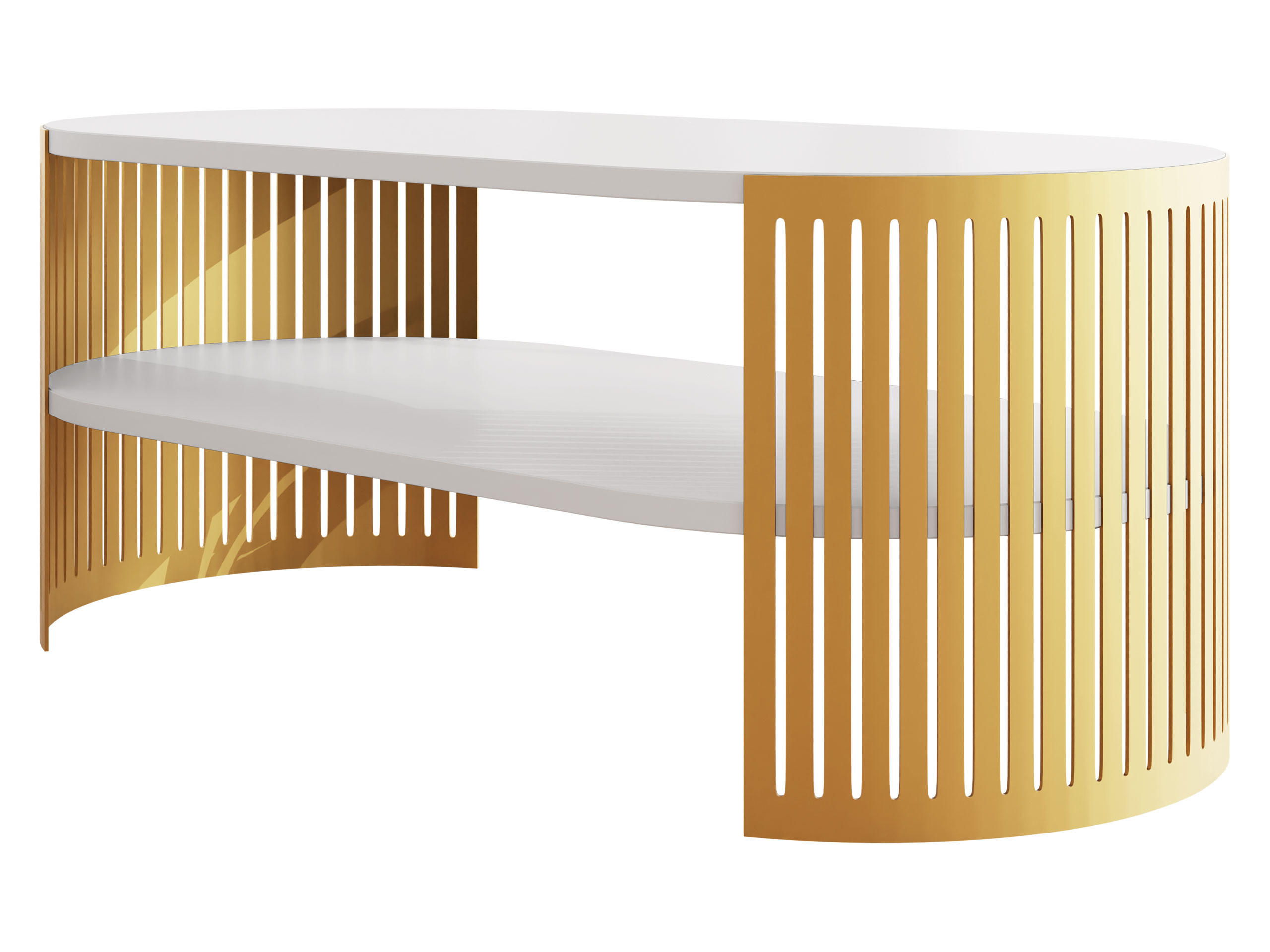 COUCHSITCH Fikoli Oval Gold I - Goldfarben/Weiß, Holzwerkstoff/Metall (100/50/40cm) - MIRJAN24