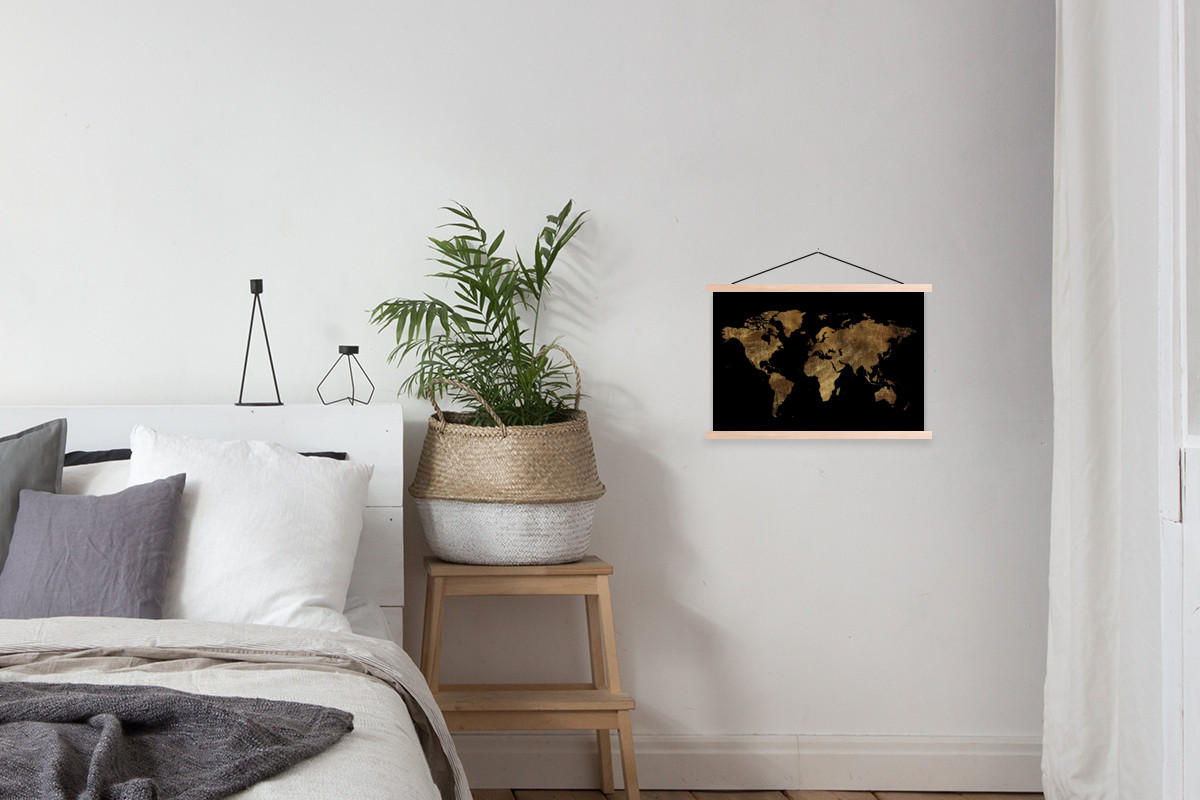 POSTER Weltkarte - Gold - Luxus - Erde - Schwarz 60x40 cm - Goldfarben, Textil (60/40/0.15cm) - MuchoWow