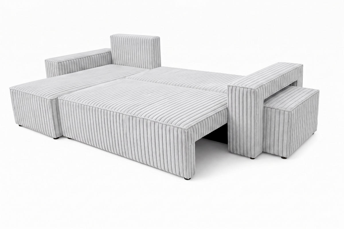 ECKSOFA Mit Schlaffunktion Und Pouf, Cordstoff Tilia, Grau, Links, Best L Mit Pouf - Grau, Holz (244/145cm) - Kaiser Möbel