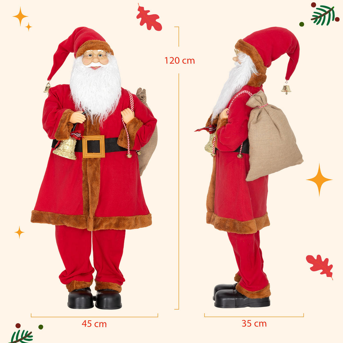 WEIHNACHTSMANN Stahl Polyester Rot - Rot, Textil (35/120/45cm) - HOMCOM