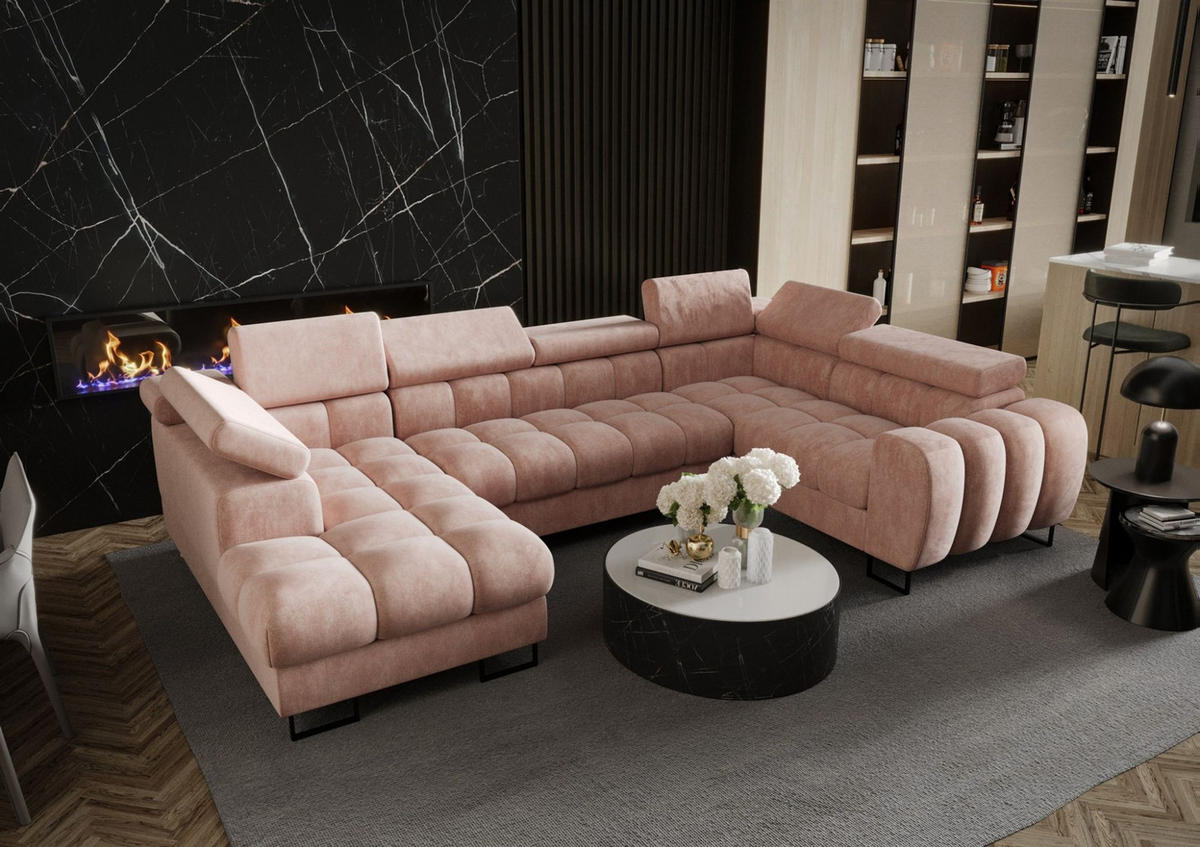 WOHNLANDSCHAFT Bastien - Rosa, Holzwerkstoff/Textil (195/95/350cm) - Fun Möbel